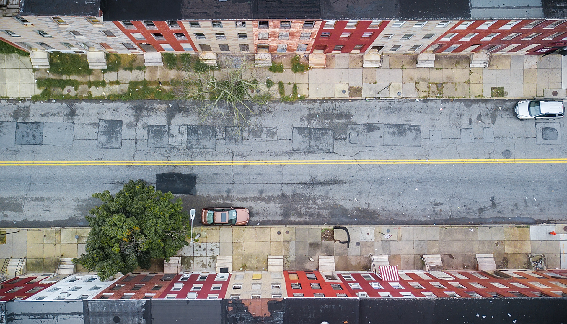 aerial view of row homes in baltimore