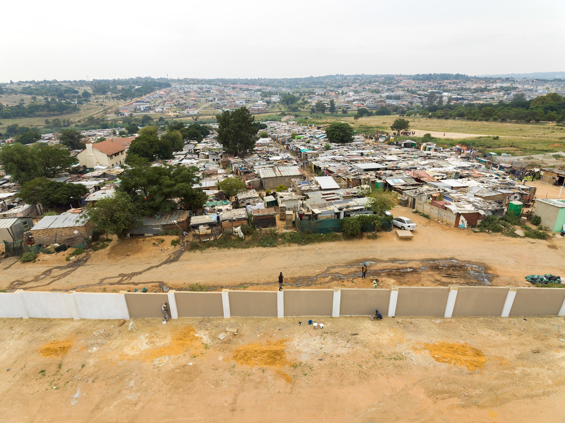 aerial view of shacks in johannesburg