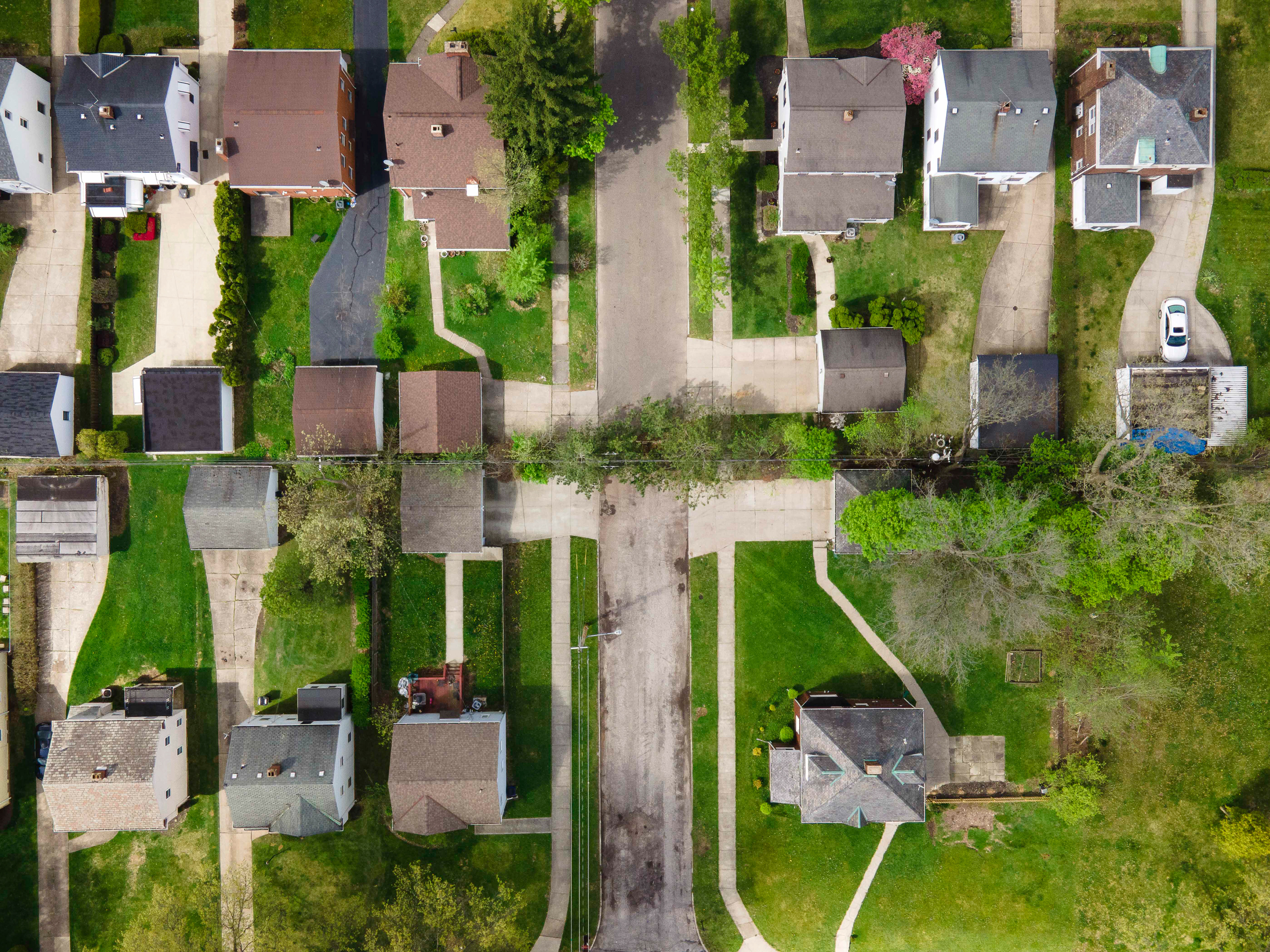 aerial view of a blocked road in a cleveland neighborhood