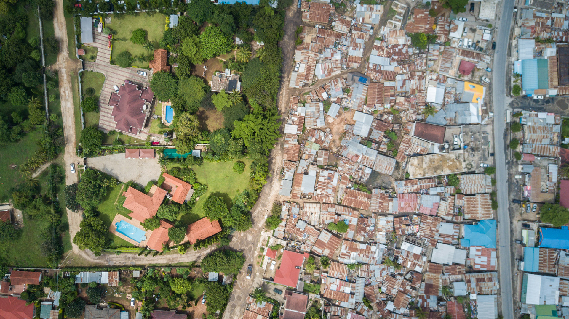 aerial view of rich and poor homes in dar es salaam
