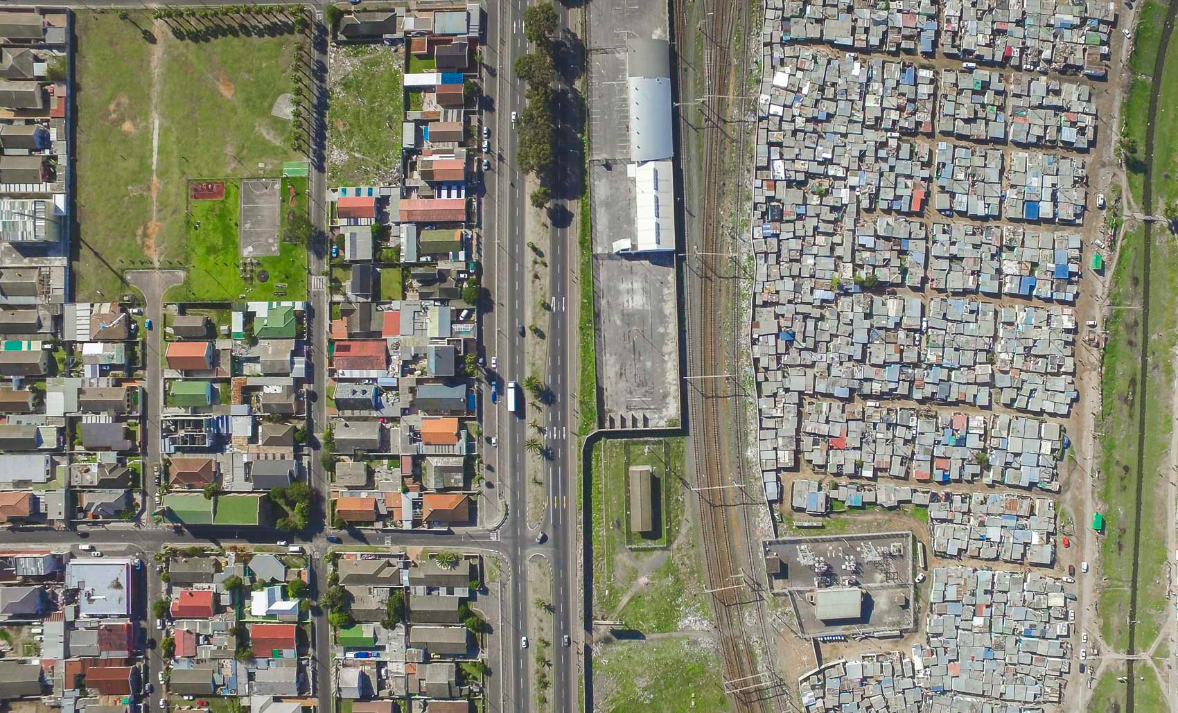 aerial view of shacks in cape town