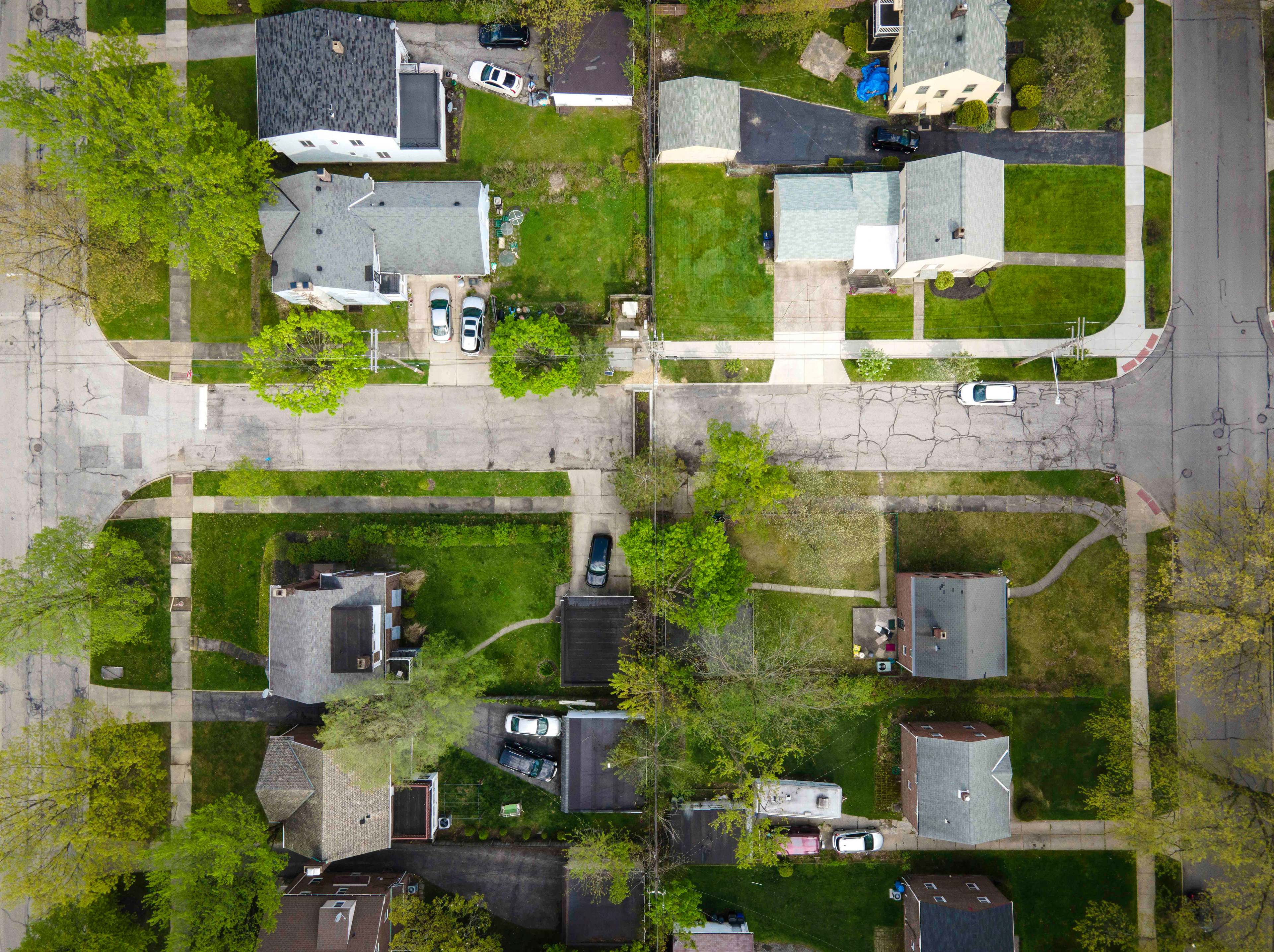 aerial view of a blocked road in a cleveland neighborhood