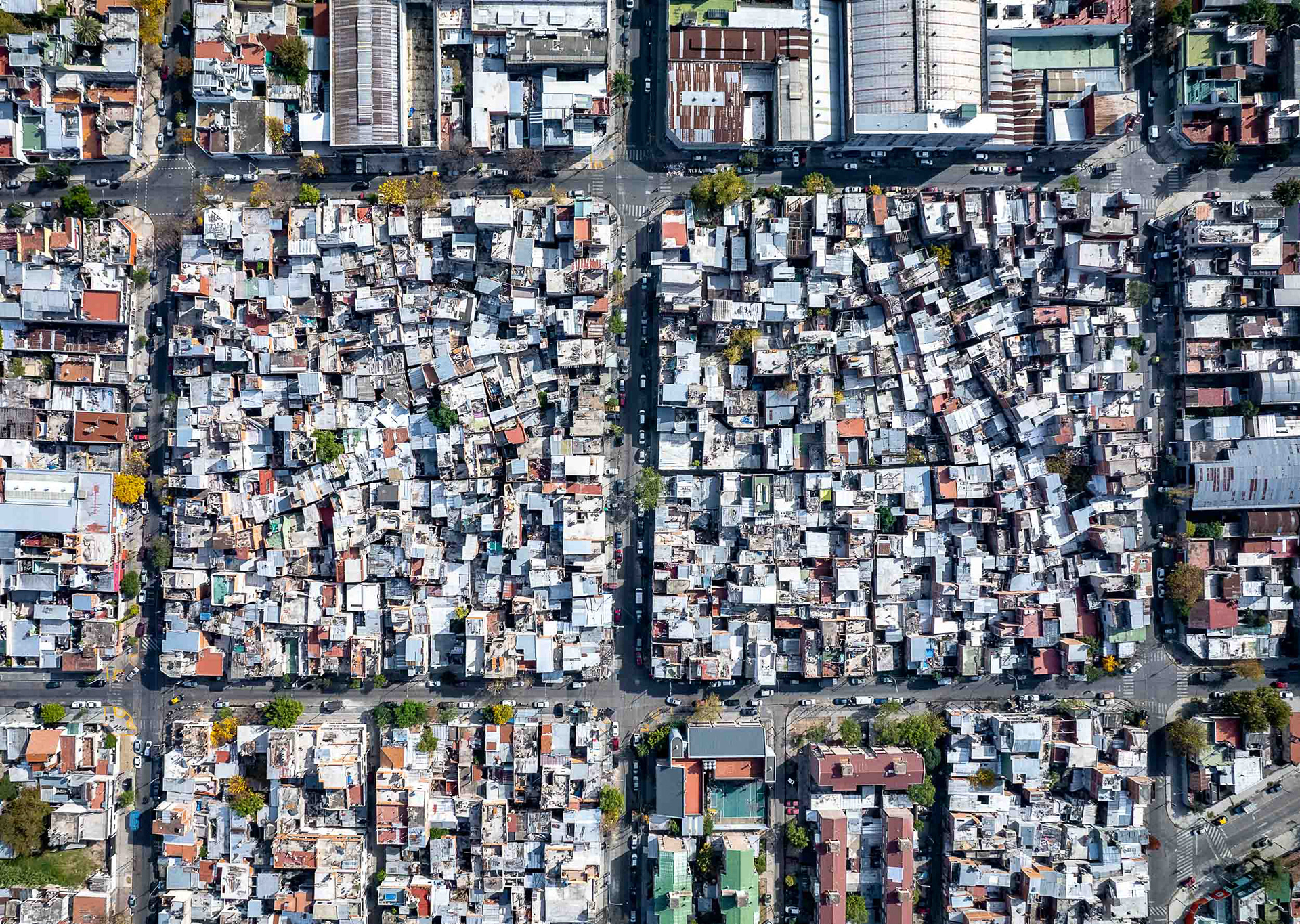 A drone photo of a slum.