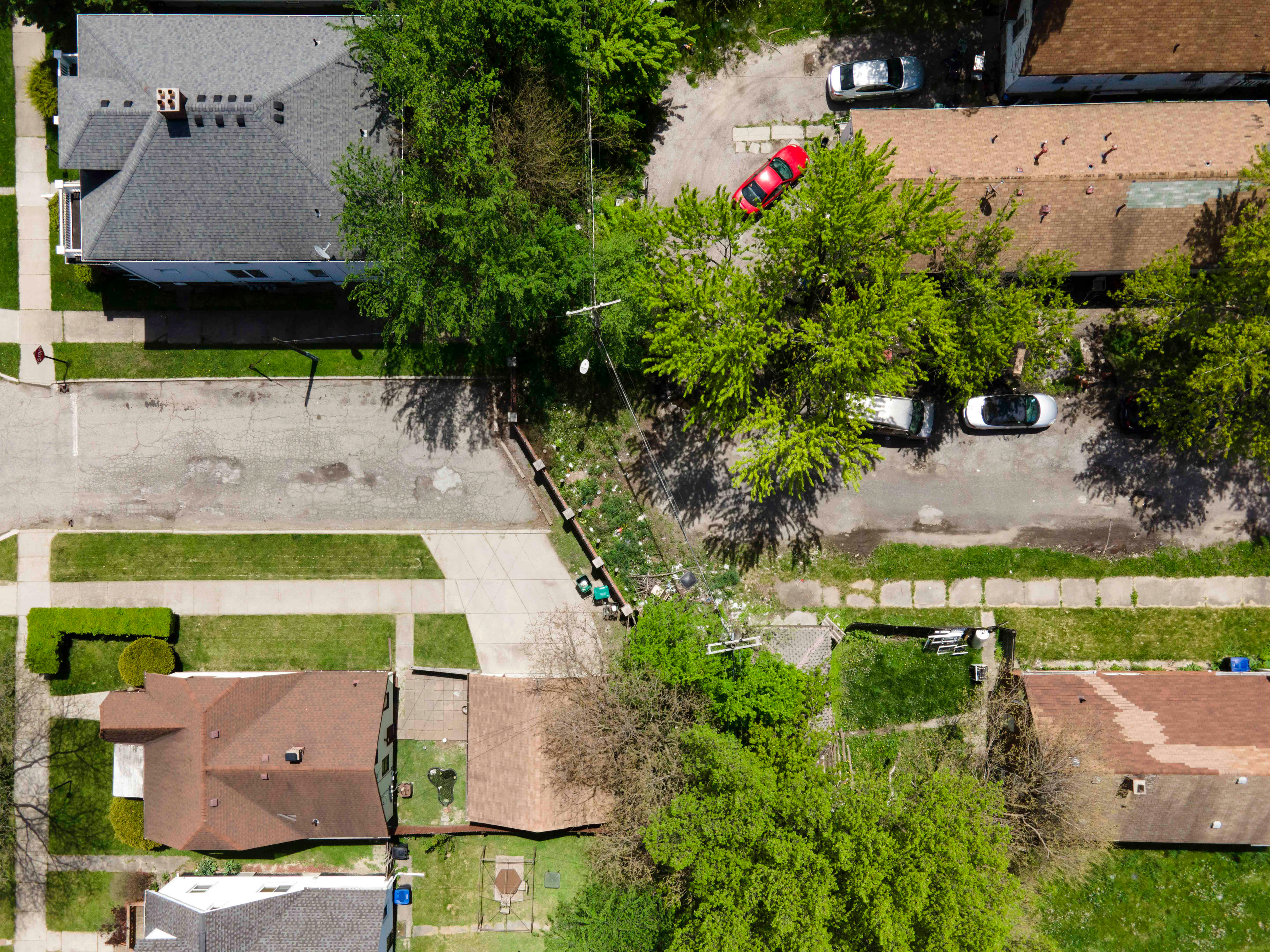 aerial view of road blocking in detroit