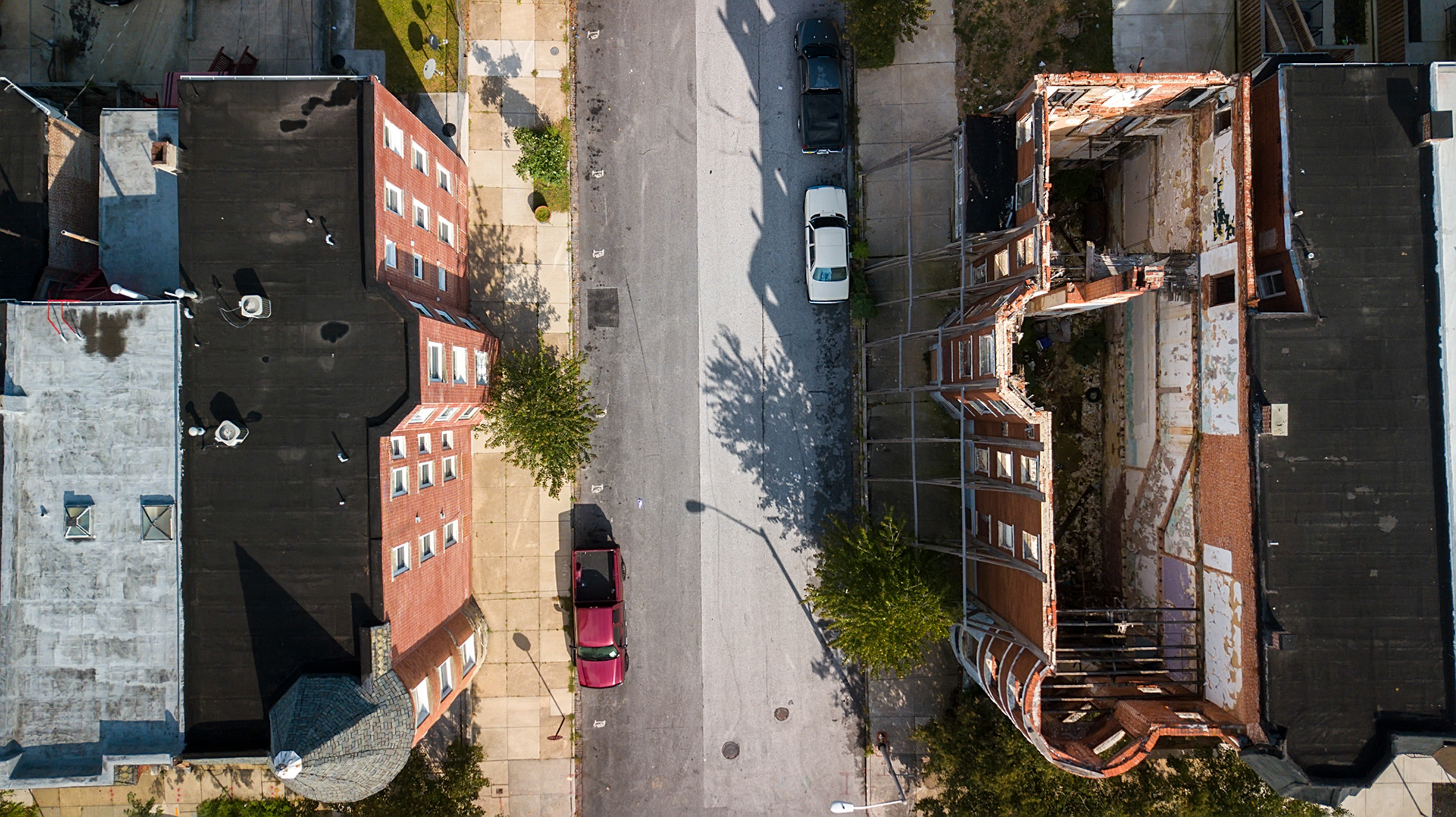 aerial view of a house without a roof in baltimore