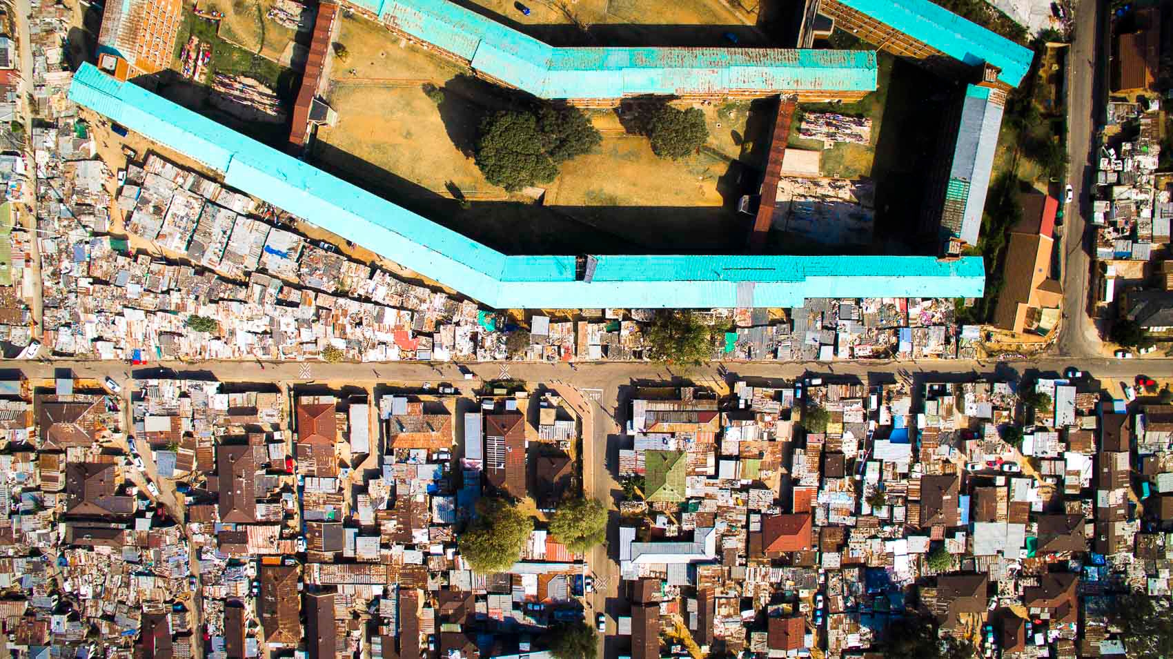 aerial view of women's hostel in alexandra in johannesburg