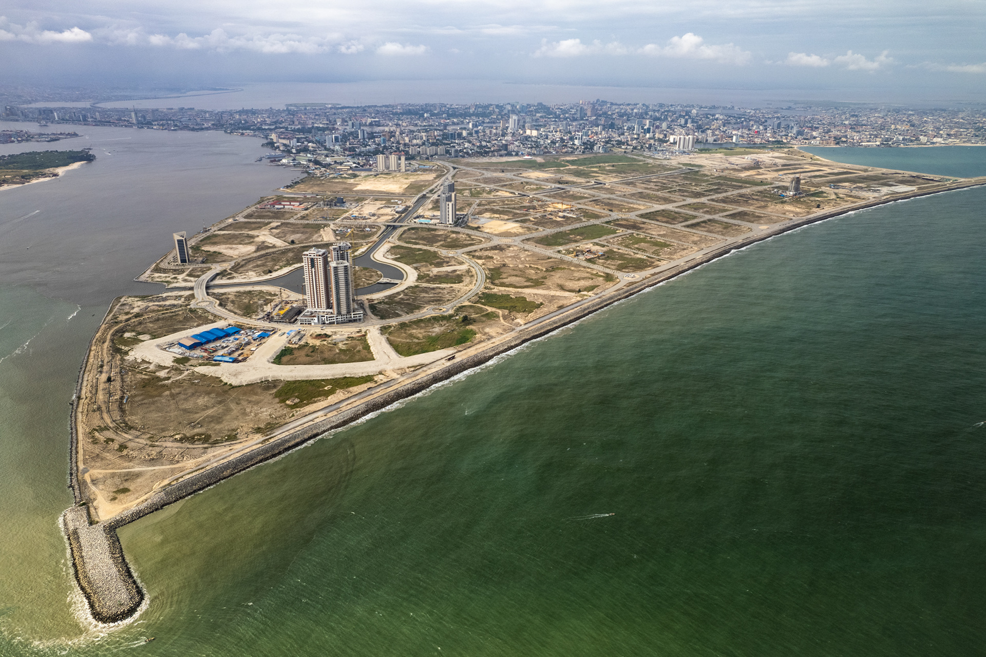 A drone view of Eko Atlantic, an unifinished development in Lagos.