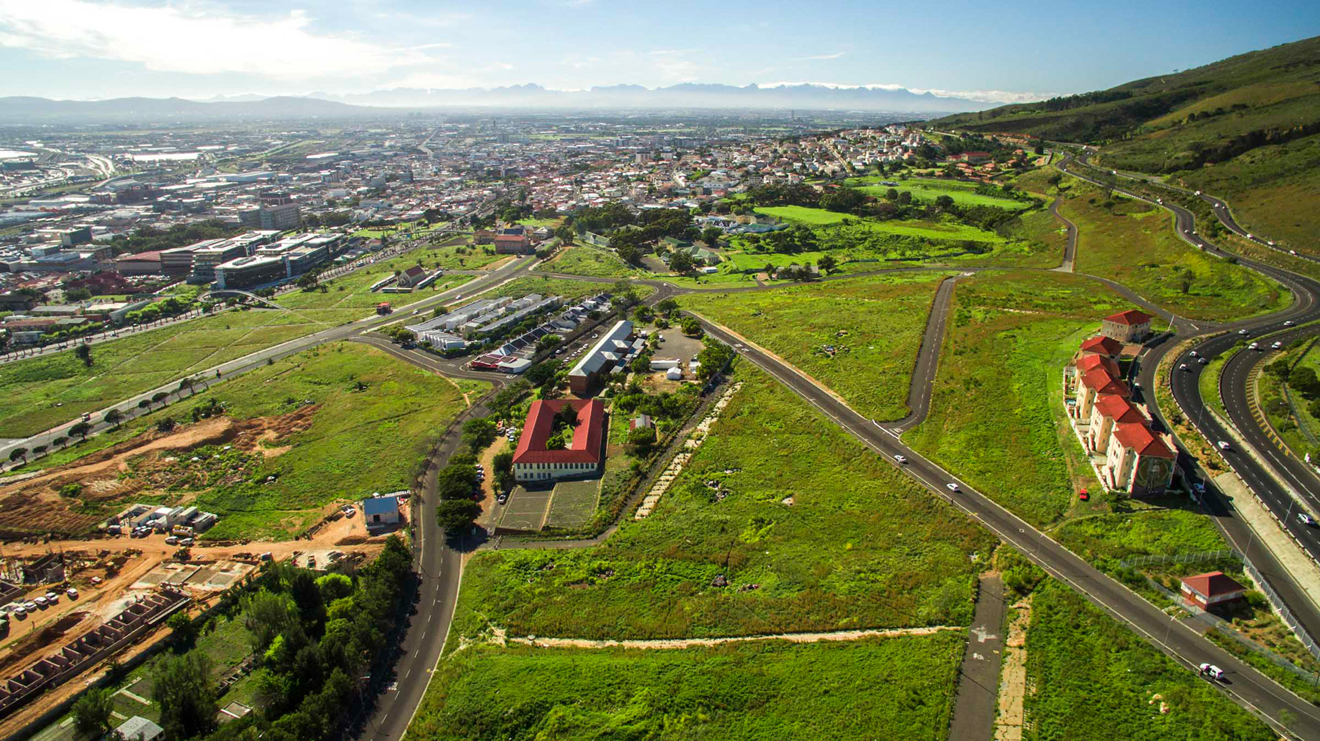 aerial view of abandoned streets and grass in cape town south africa