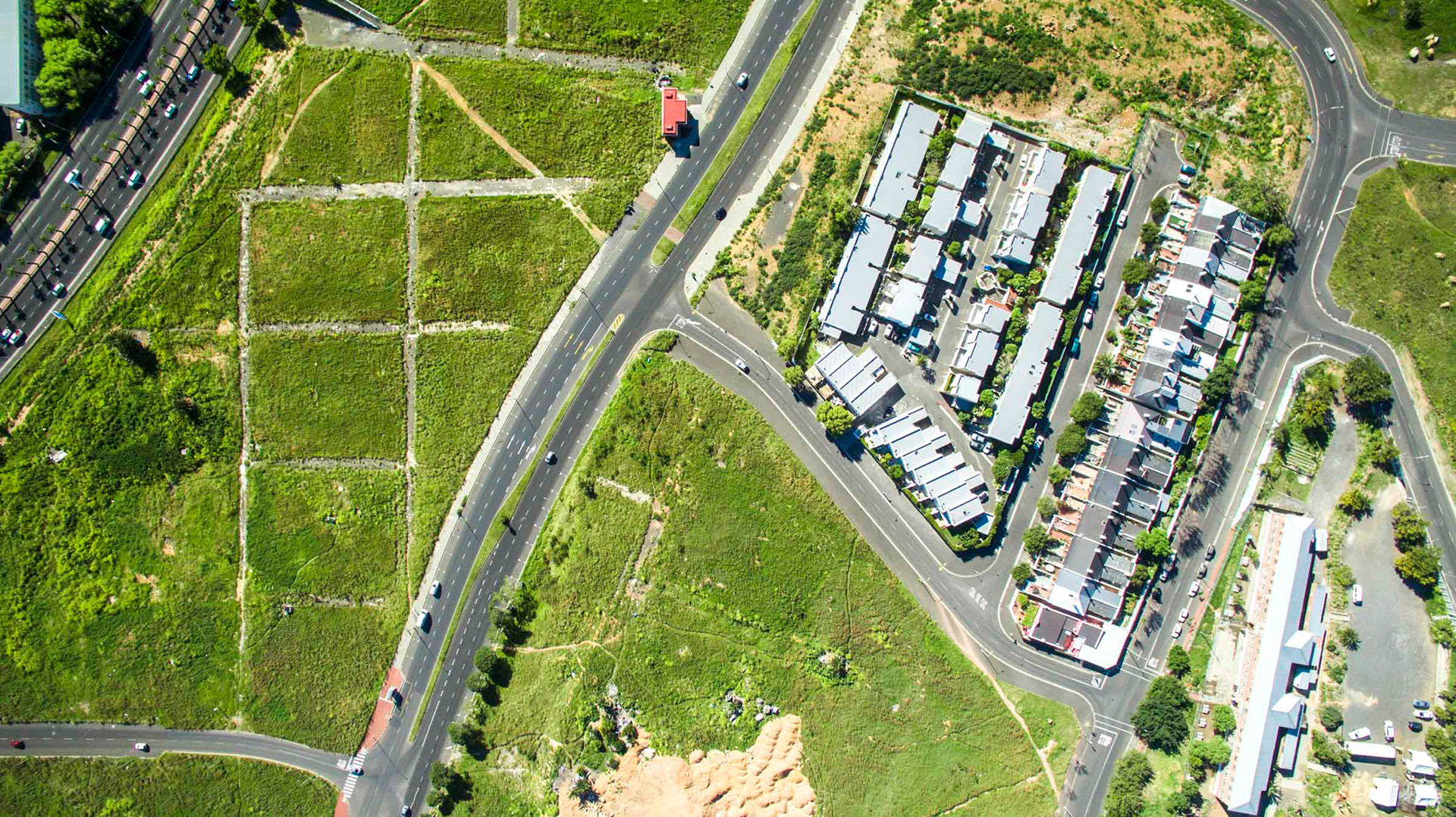 aerial view of abandoned streets and grass in cape town south africa