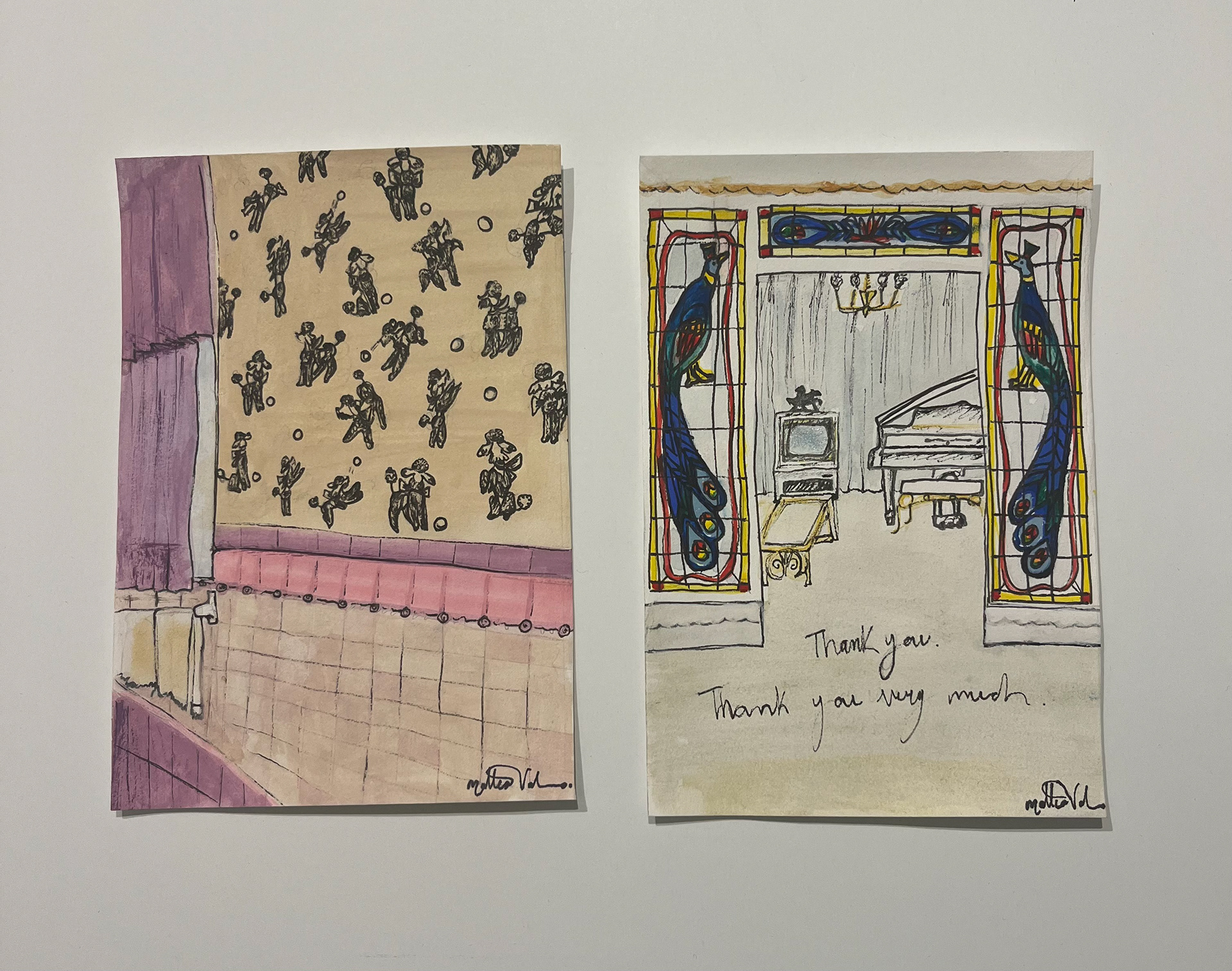 Scenes From Graceland, 2023, Watercolour and Sharpie on Mayfair Paper, 4x6.
