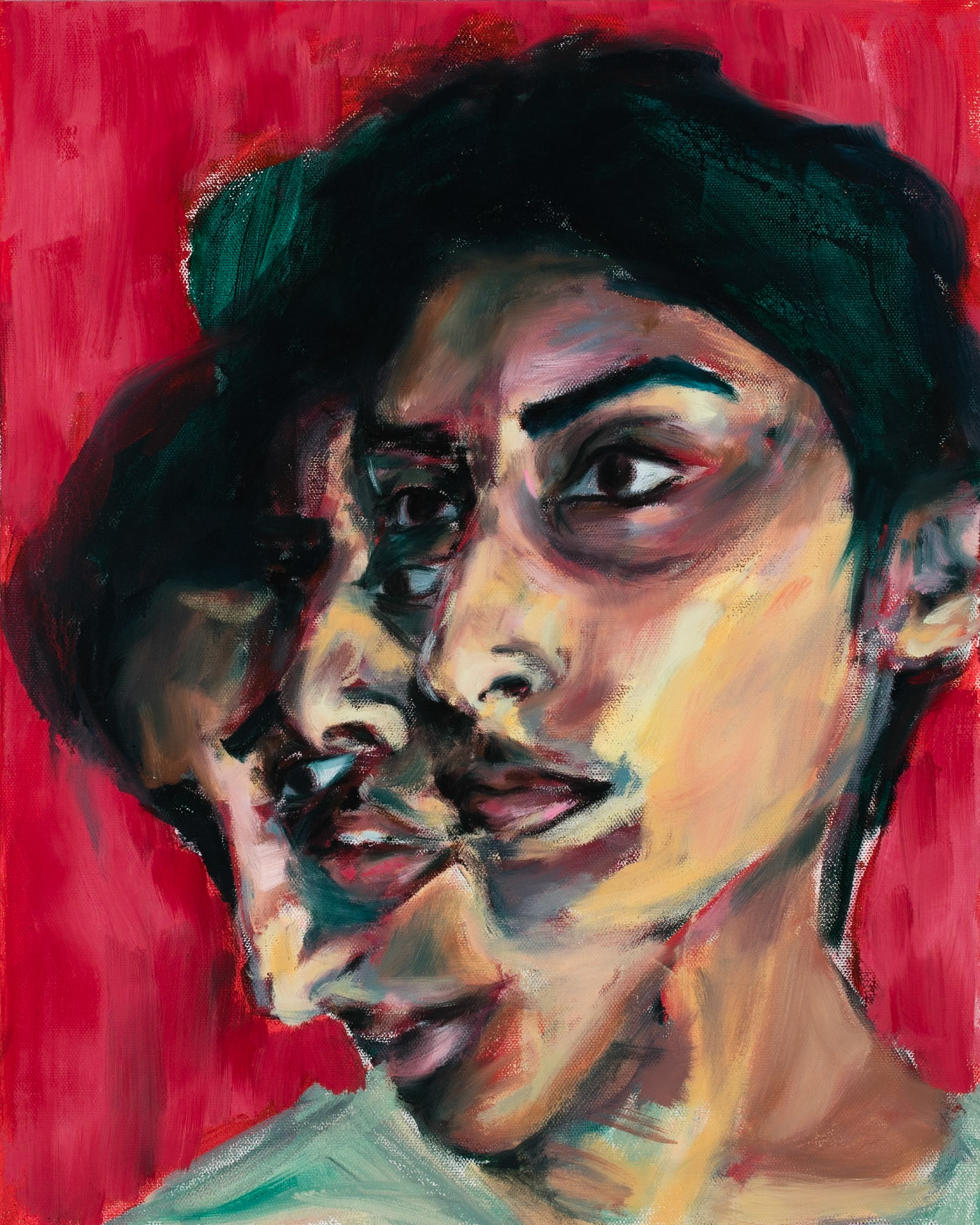 Morphing Faces, 16"x20", oil and acrylic on canvas