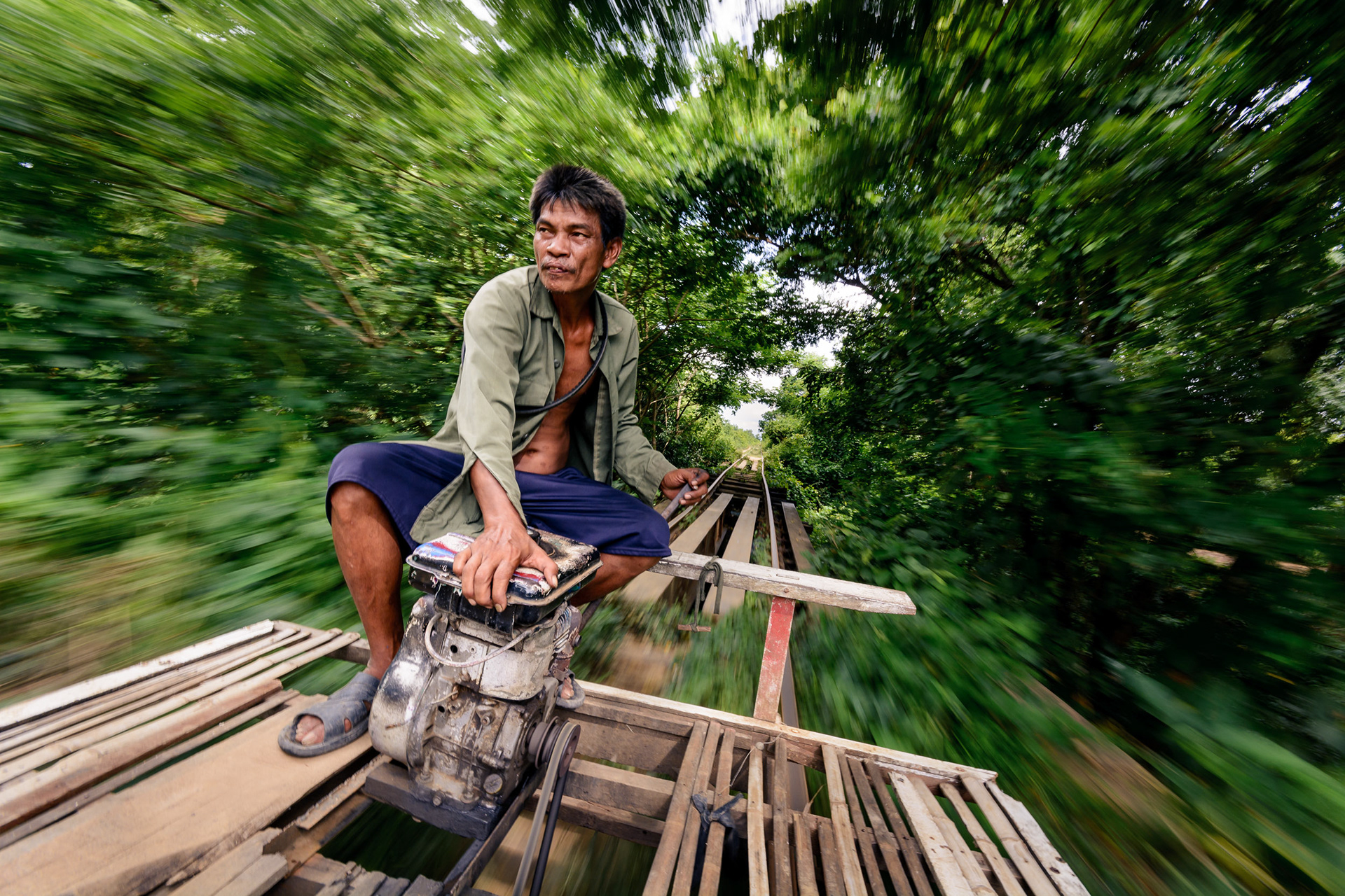 Riding the bamboo train in Battambang Cambodia
