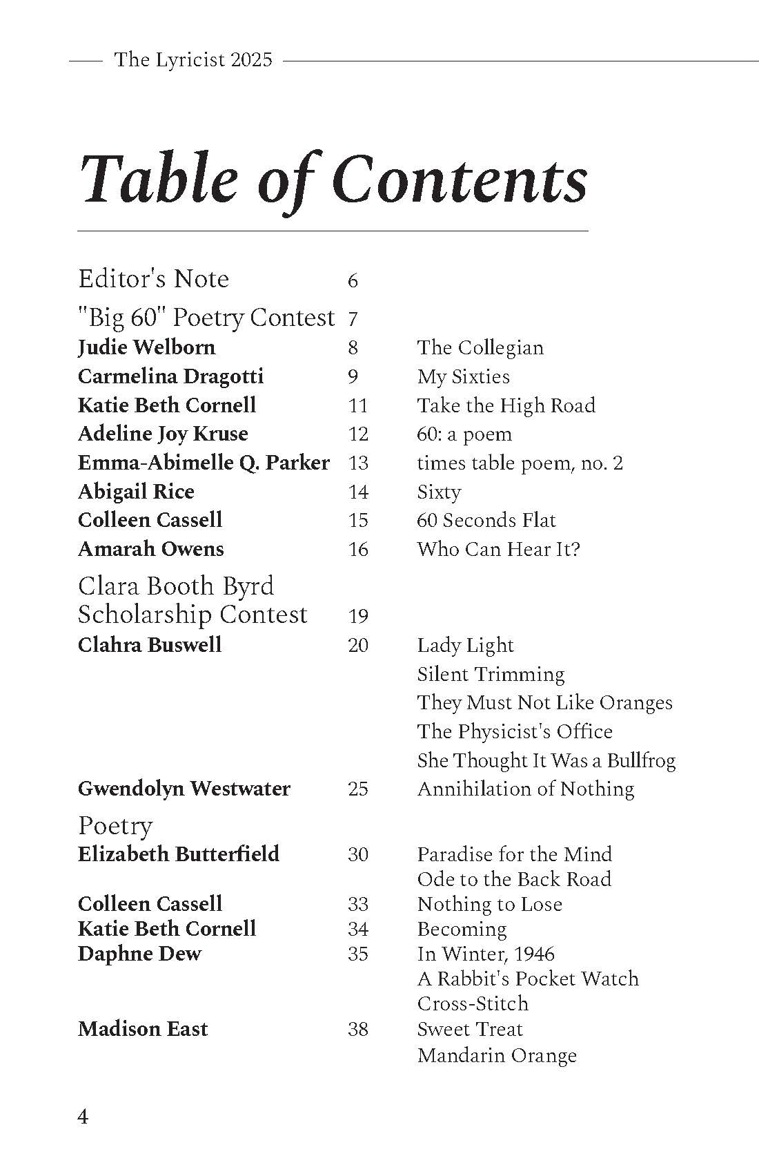 Table of Contents sample