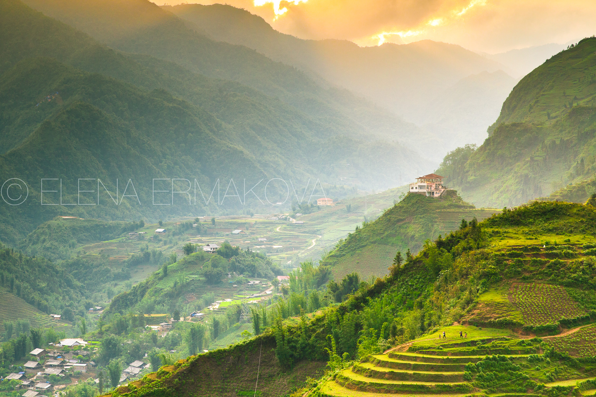 Beautiful sunset view of the mountains around Sapa, Lao Cai, Vietnam
