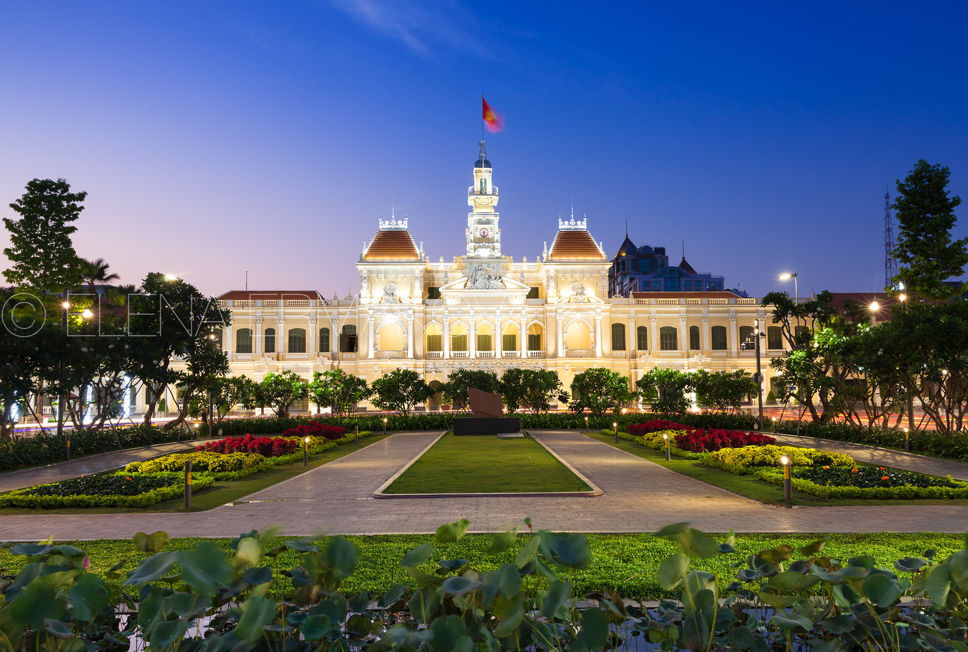 City Hall building at dusk, Ho Chi Minh City, Vietnam