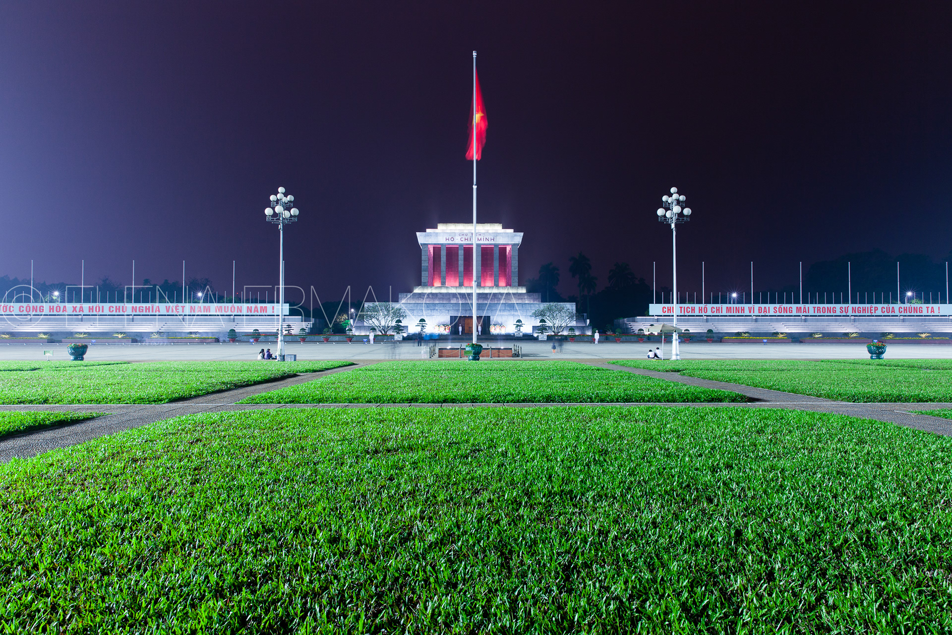 The Ho Chi Minh mausoleum at night. Hanoi, Vietnam