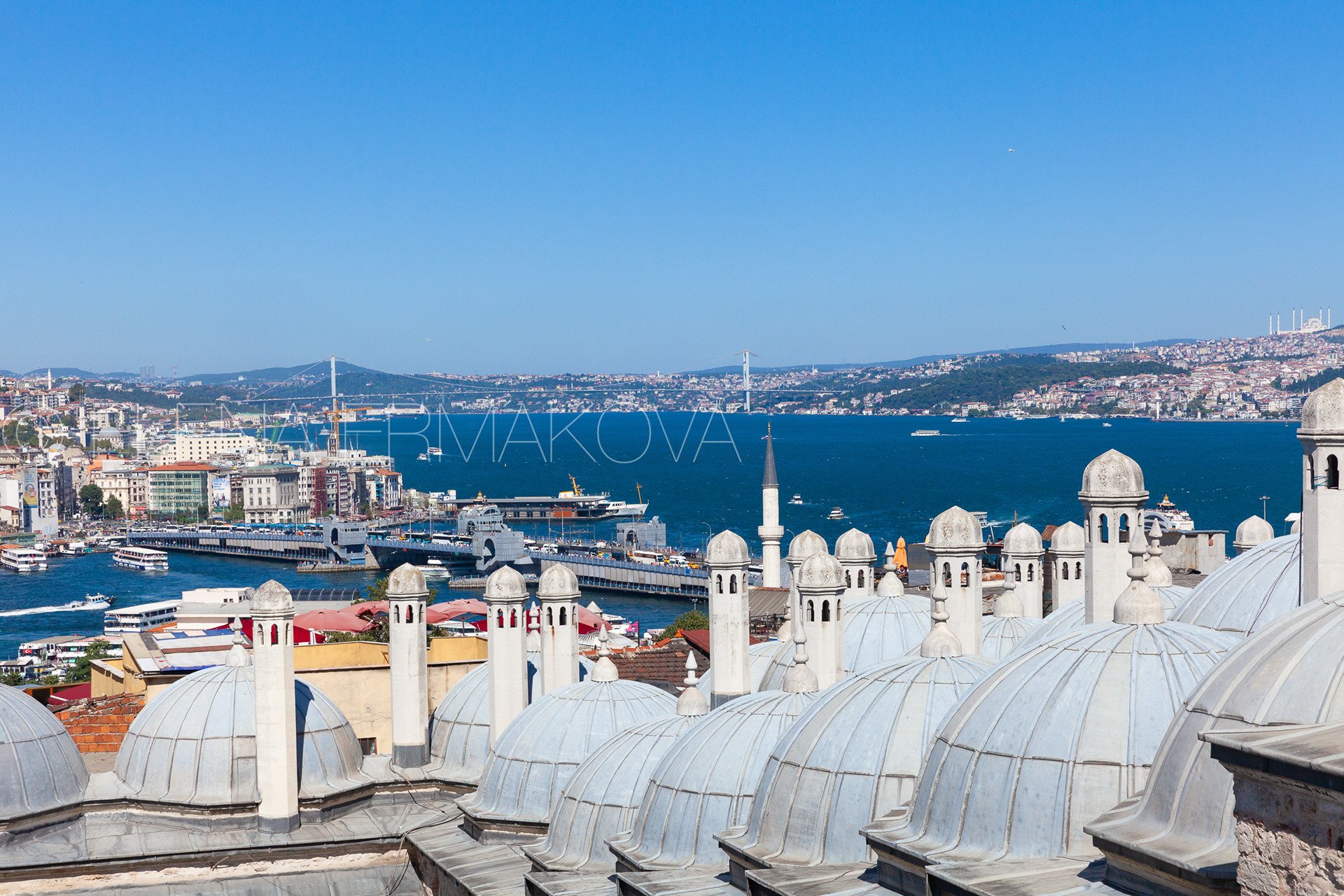 The scenic view over the city and Bosphorus strait, Istanbul, Turkey