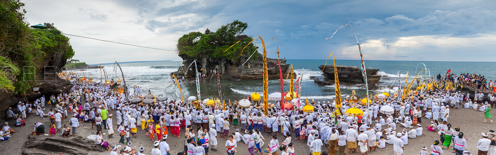 Religious procession at the Tanah Lot Temple during Nyepi celebrations, Bali, Indonesia.