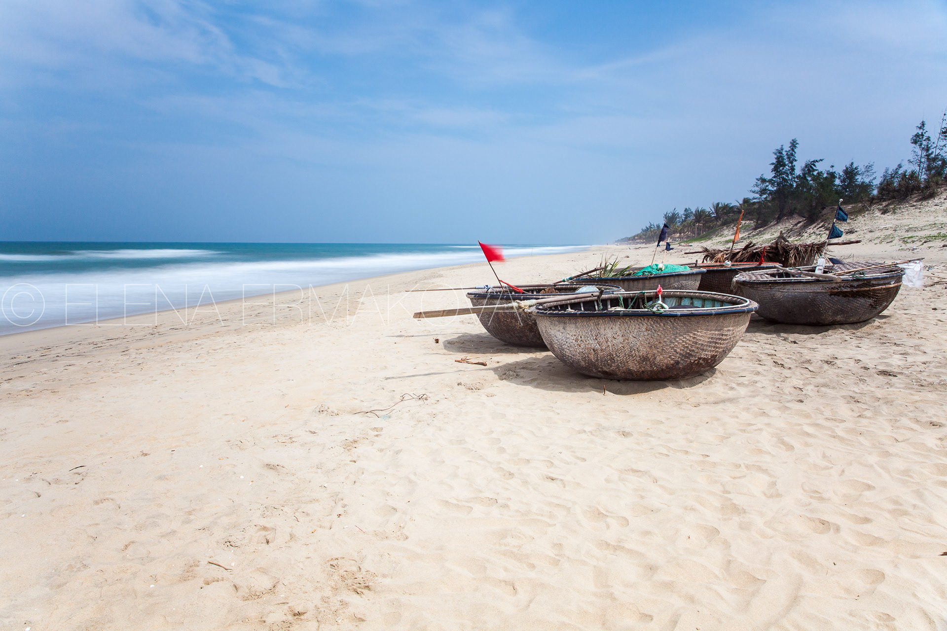Traditional Basket Boats at the beach, Hoi An, Vietnam
