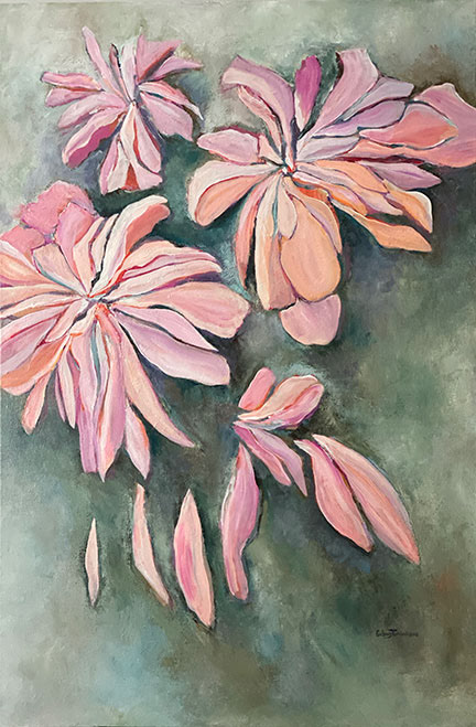 Floral Abstraction - Peonies, Acrylic on Canvas, 24"x36", 2020, Available