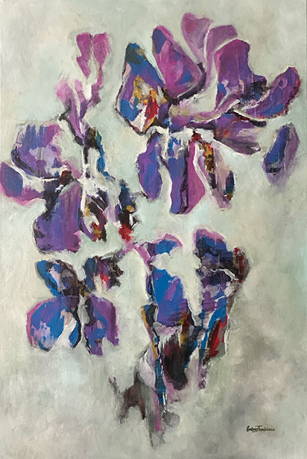 Floral Abstraction - Irises, Acrylic on Canvas, 24"x36", 2020, Available