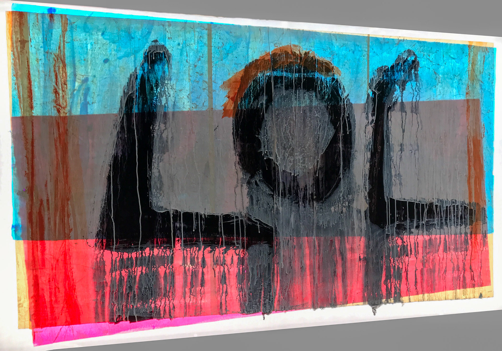 "LOL 1 lit" 2017, Acrylic on Washi and Newsprint, 36"x60"