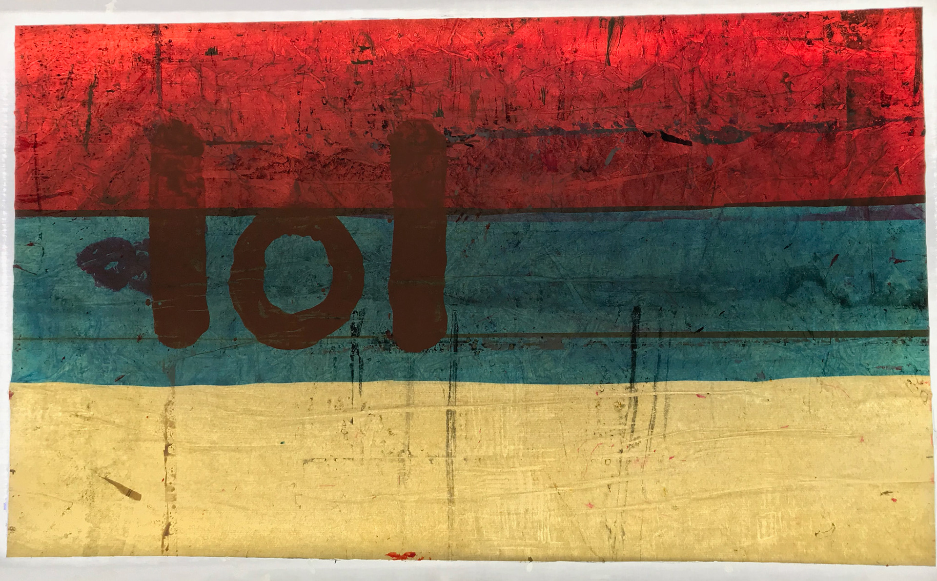 "LOL 5 lit" 2017, Acrylic on Washi and Newsprint, 36"x60"