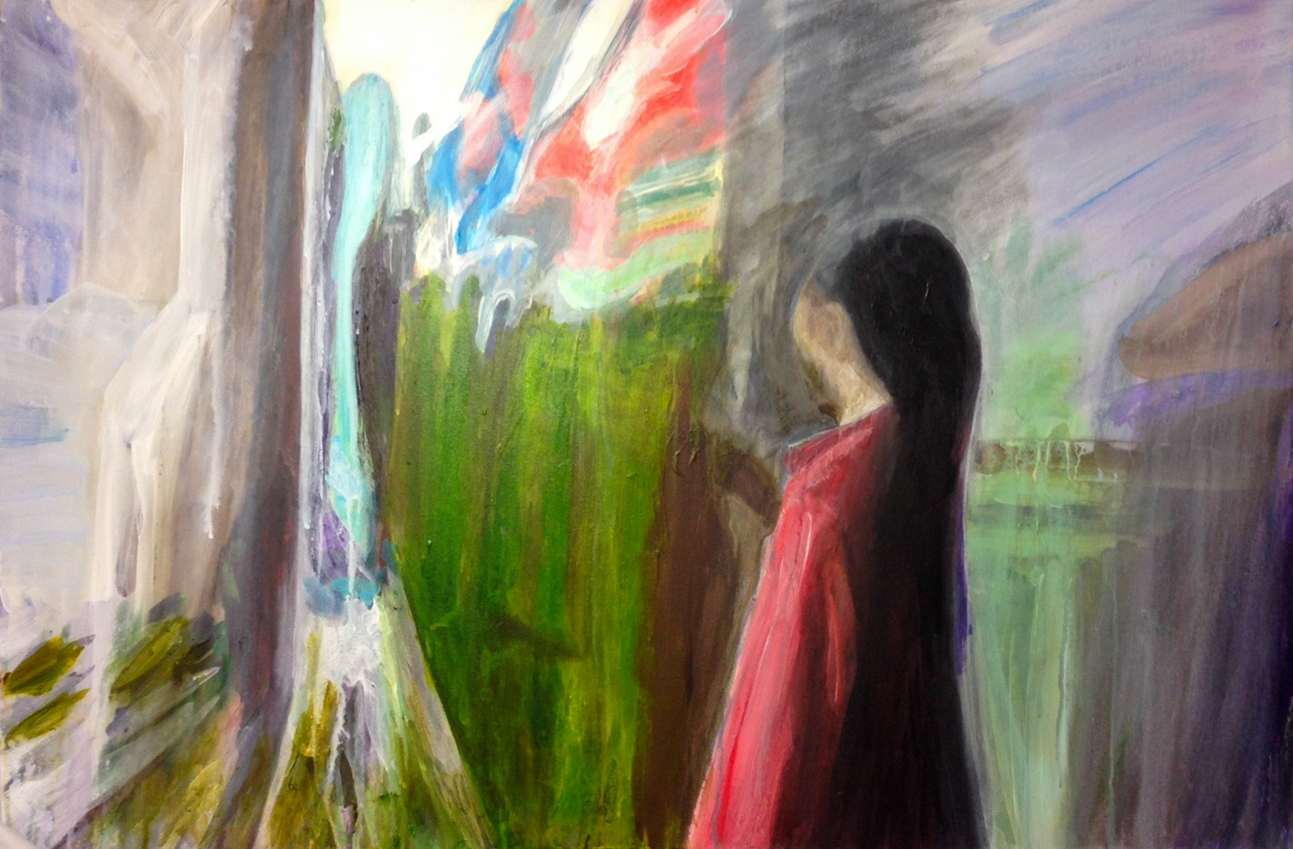 "Woman in Red Jacket" 2014, Acrylic on Canvas, 24x36 in SOLD