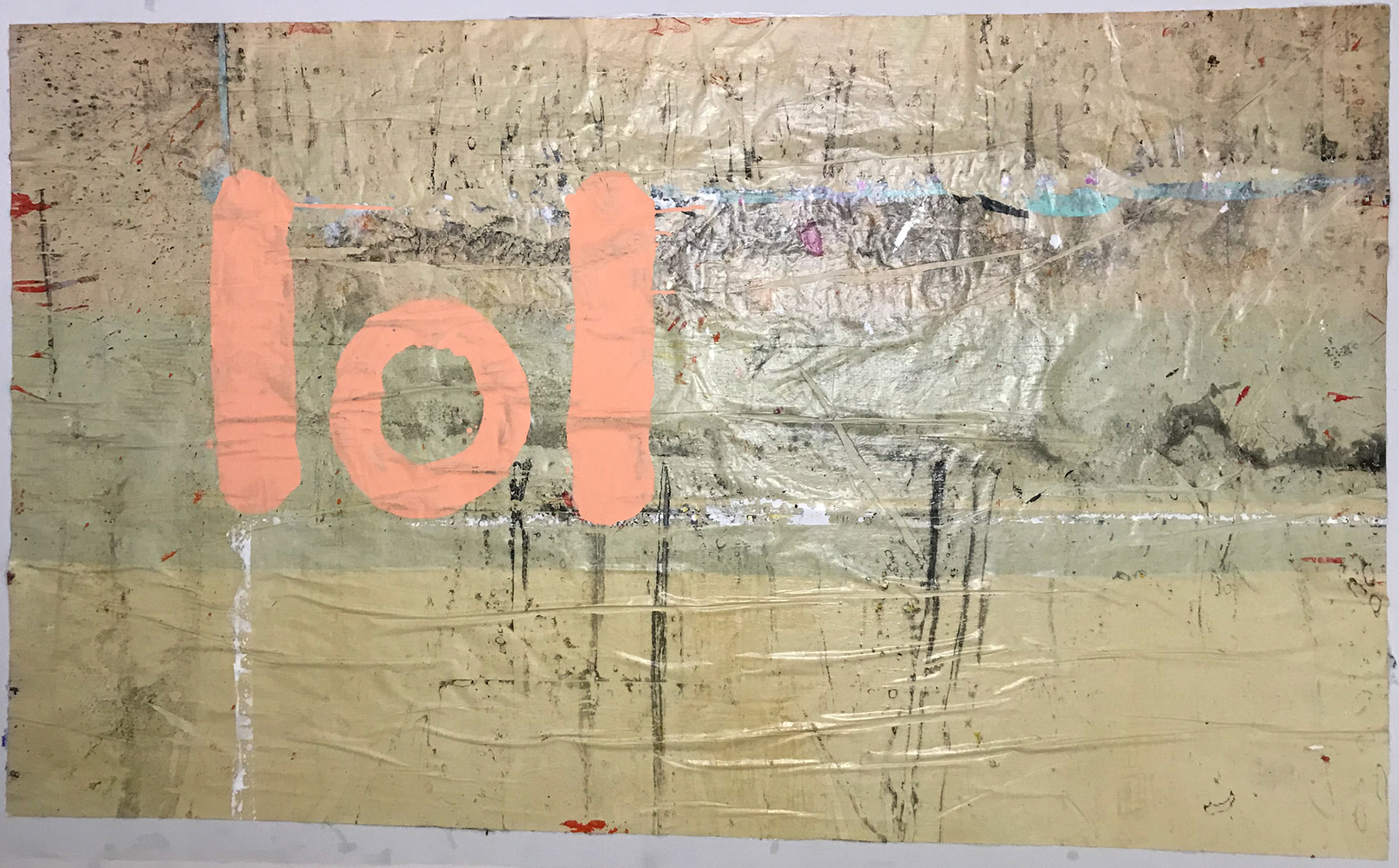 "LOL 5" 2017, Acrylic on Washi and Newsprint, 36"x60"