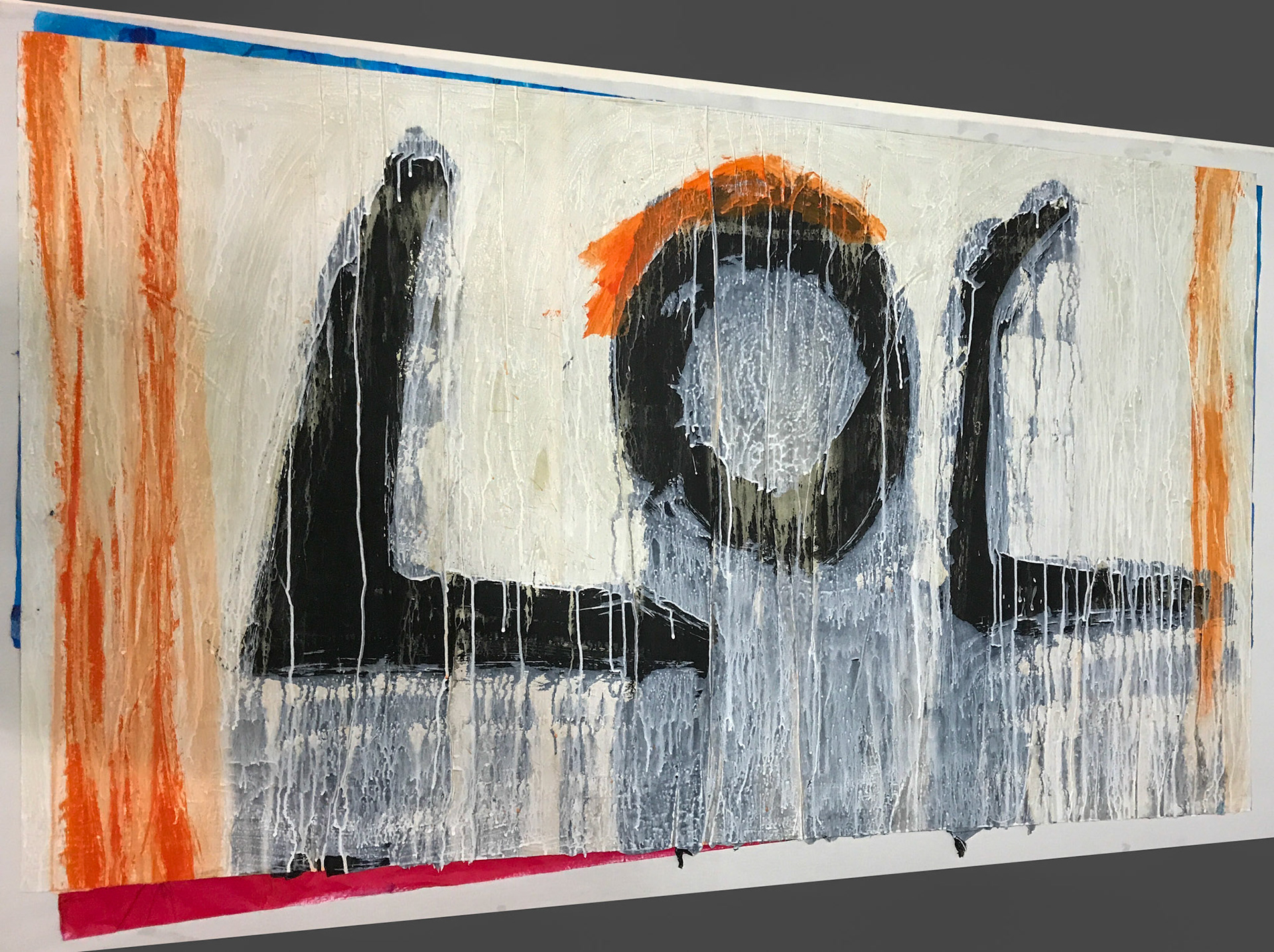 "LOL 1" 2017, Acrylic on Washi and Newsprint, 36"x60"