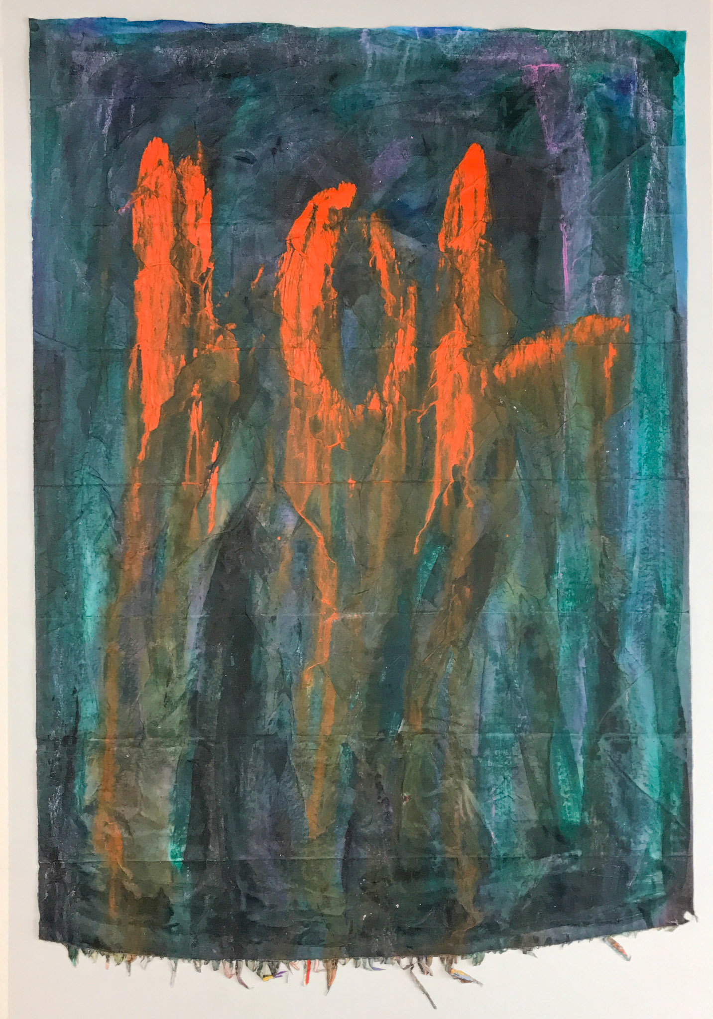 "LOL 2" 2017, Acrylic on Washi and Newsprint, 36"x60"