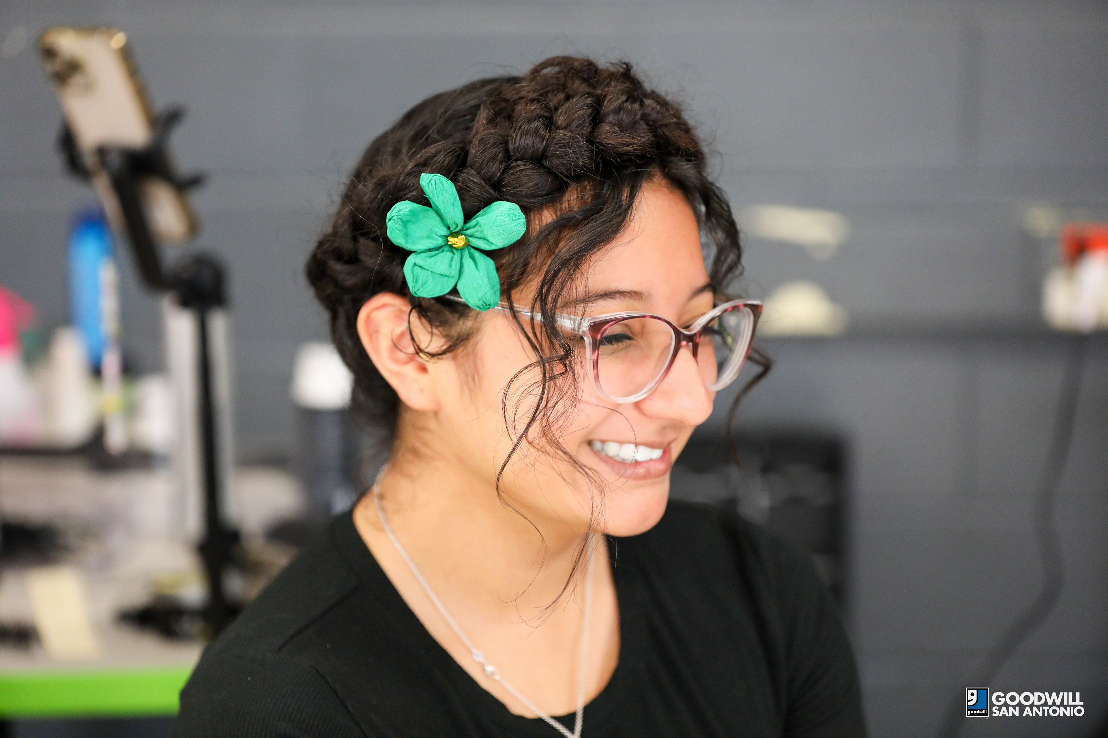 Student getting ready for 3rd Annual Sustainable Fiesta Fashion Show presented by Goodwill San Antonio at Stevens High School - Photo taken by Vanessa Mallari 2024