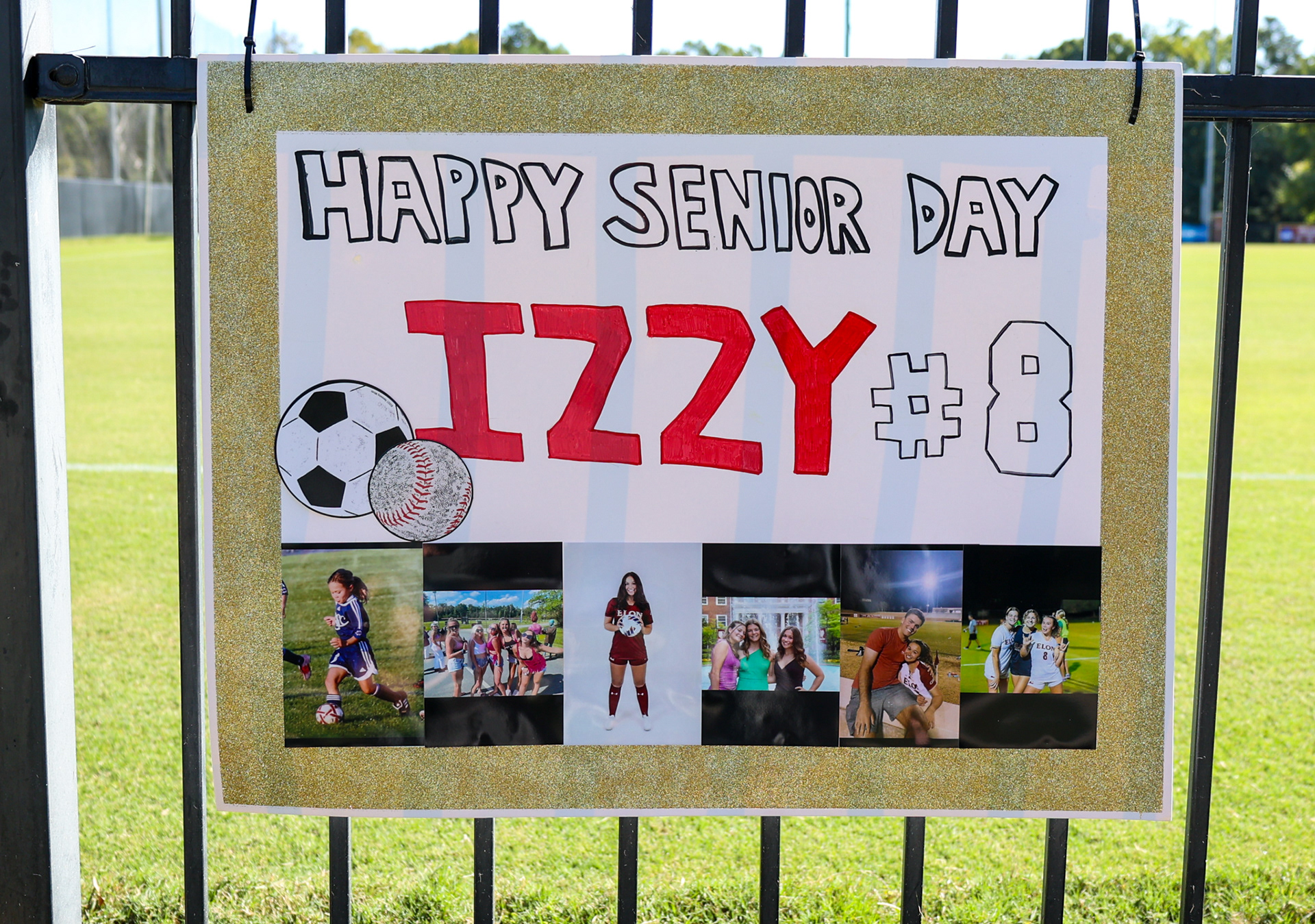 A senior poster for forward Isabelle Paradoski on display at Rudd Field for Senior Day. Photo by Jacob Kisamore.
