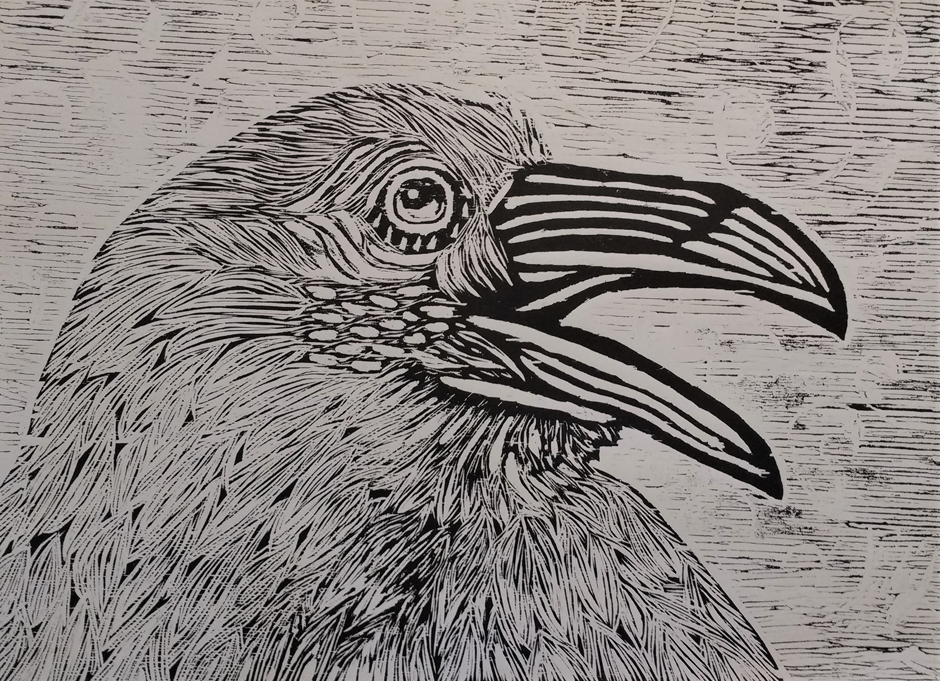 "Raven" 22"W x 18"H, woodblock