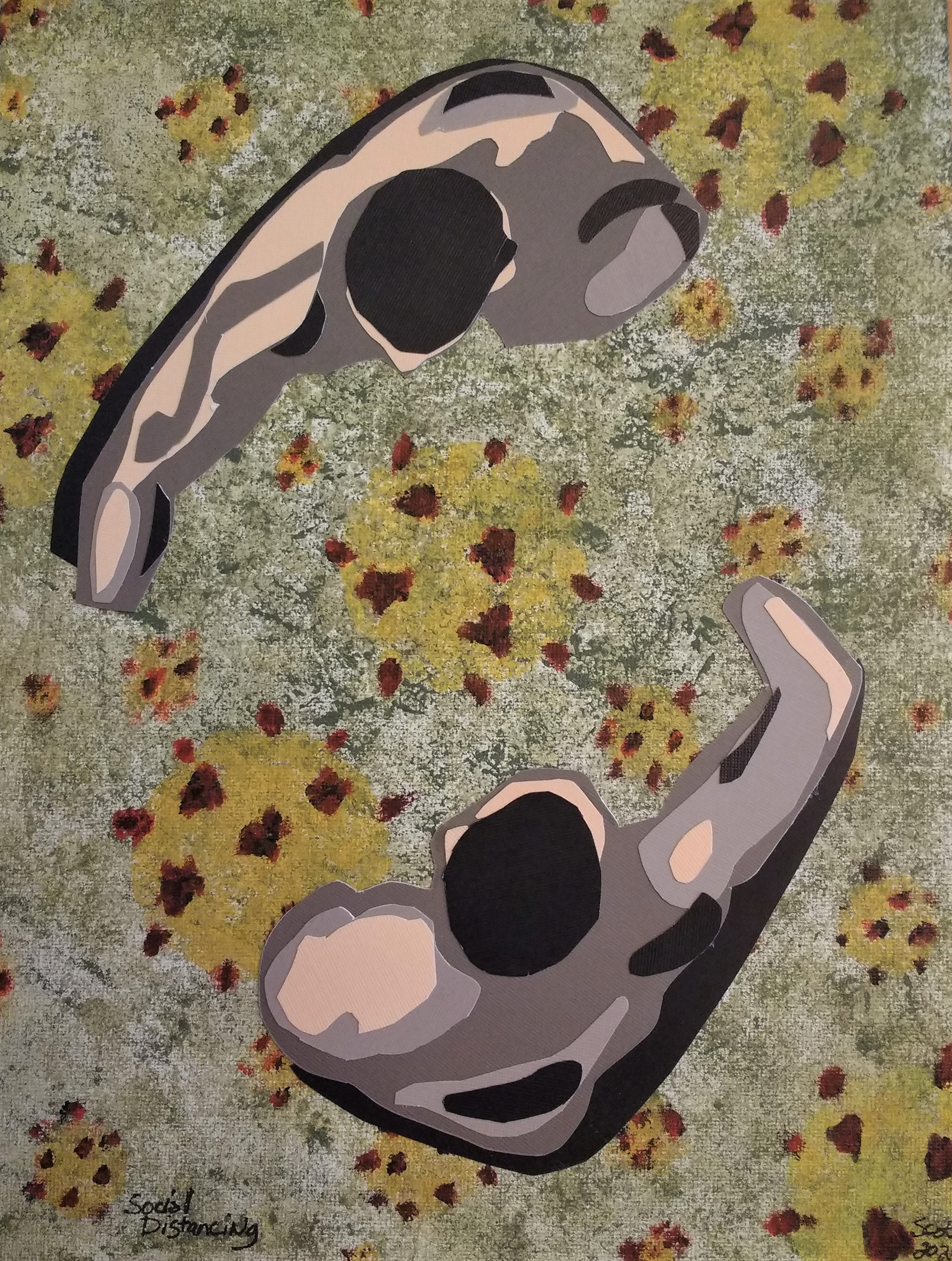 "Social Distancing" 10"W x 14"H paper, acrylics
