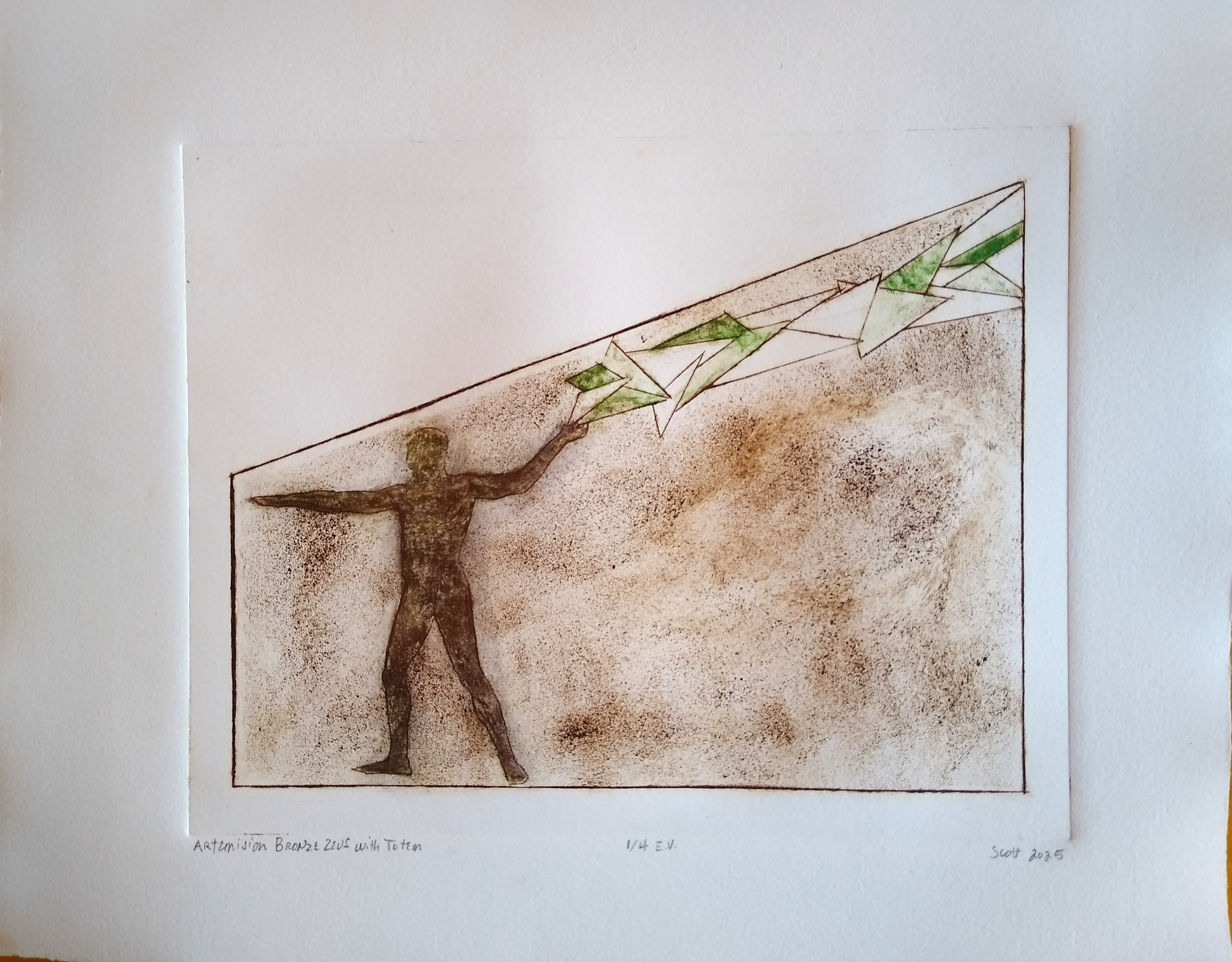 "Artemision Zeus with Totem" 16"W x 12"H, etching