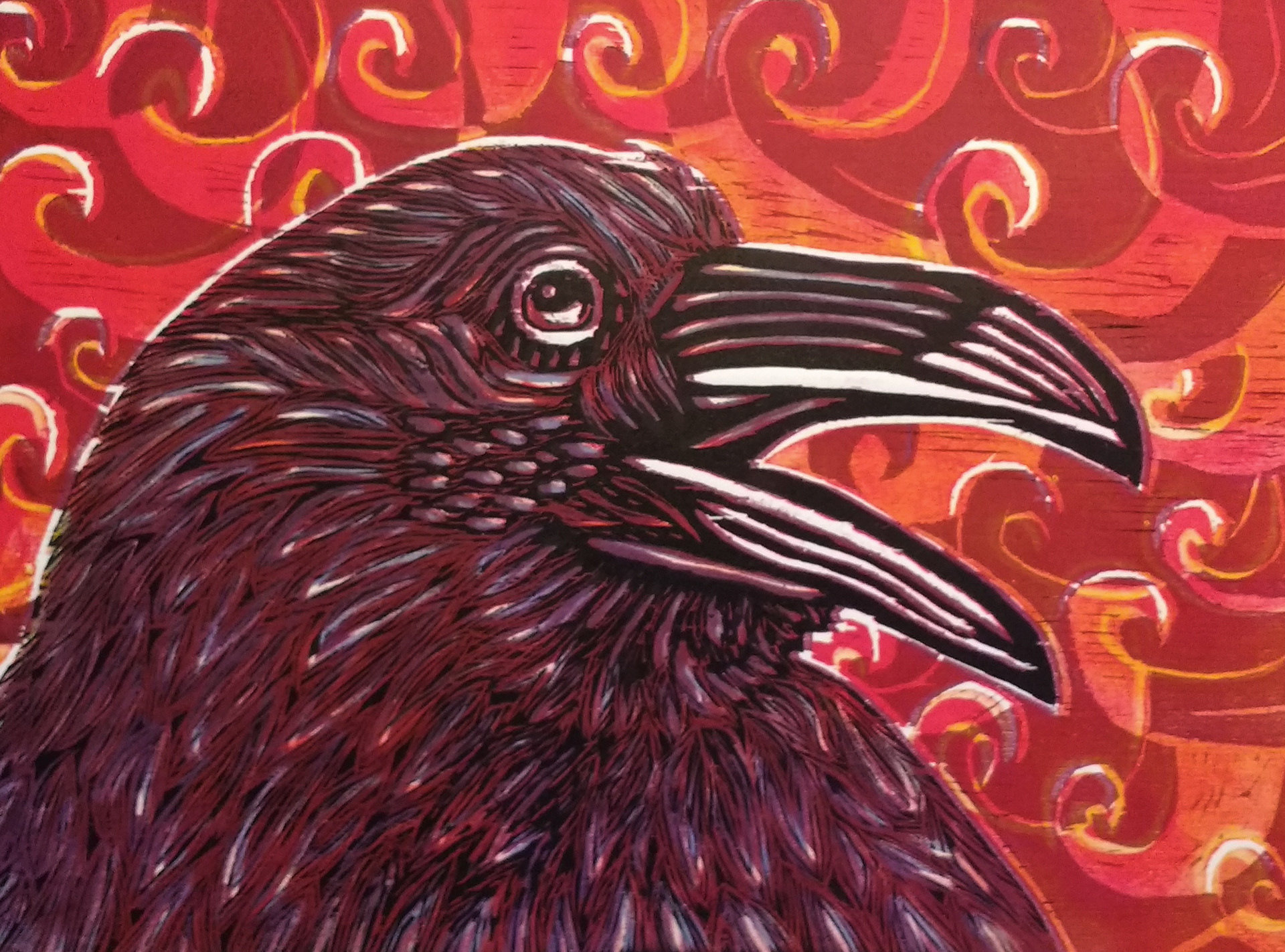 "Raven" 22"W x 18"H, woodblock