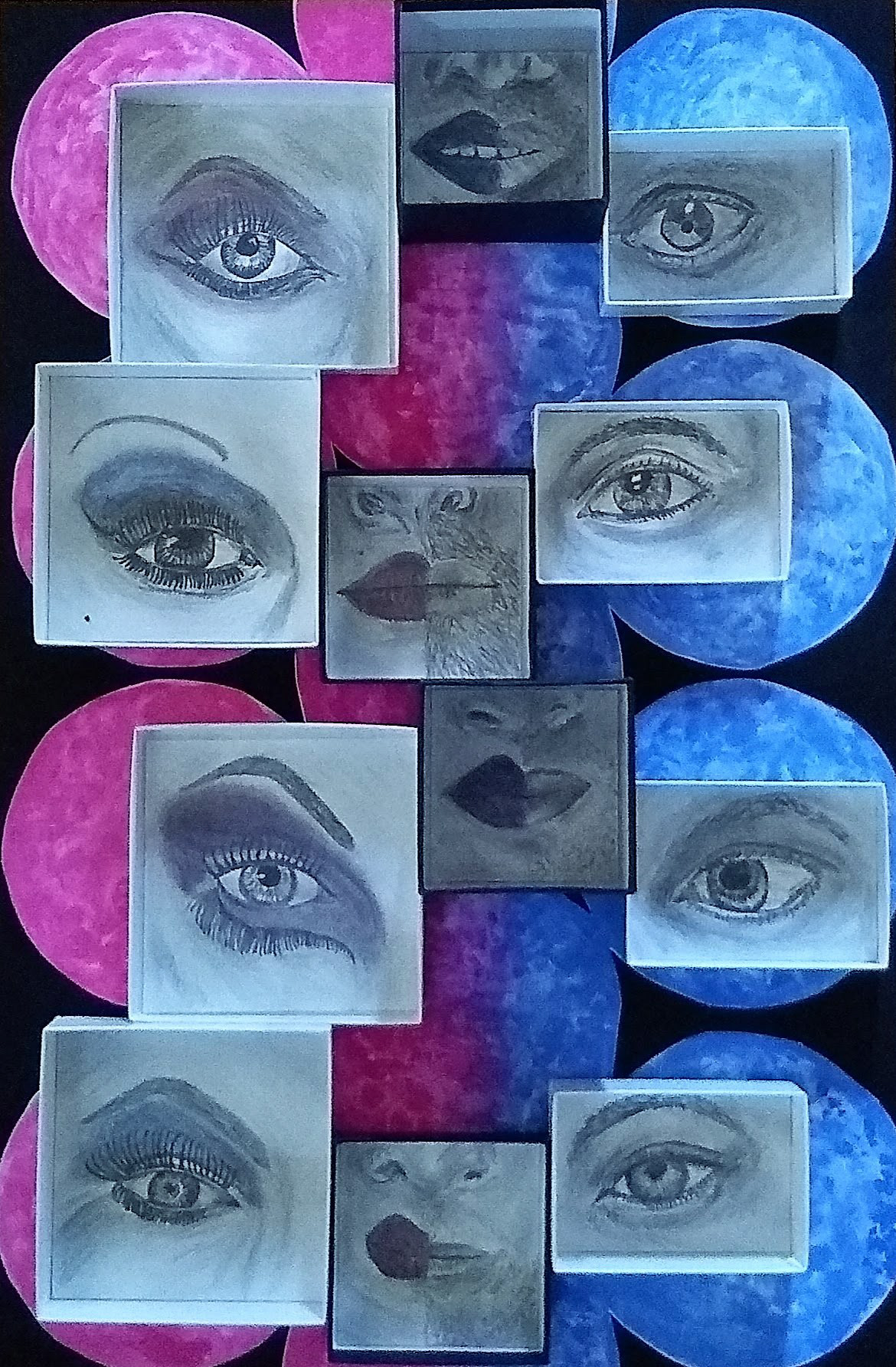 "Any Gender Is a Drag" 18"W x 22"H x 4"Dgraphite, watercolor, boxes