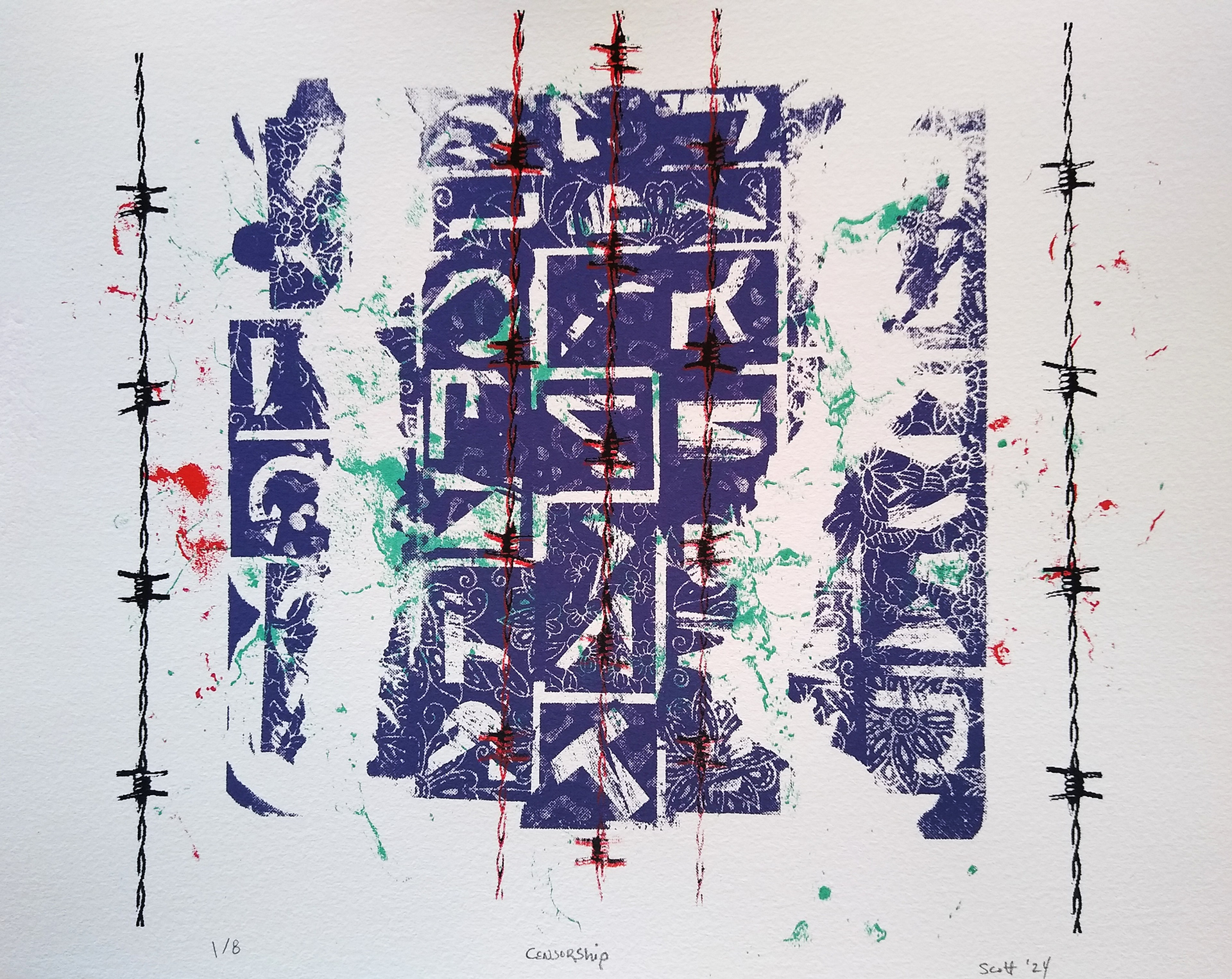 "Censorship" 14"W x 12"H, silkscreen