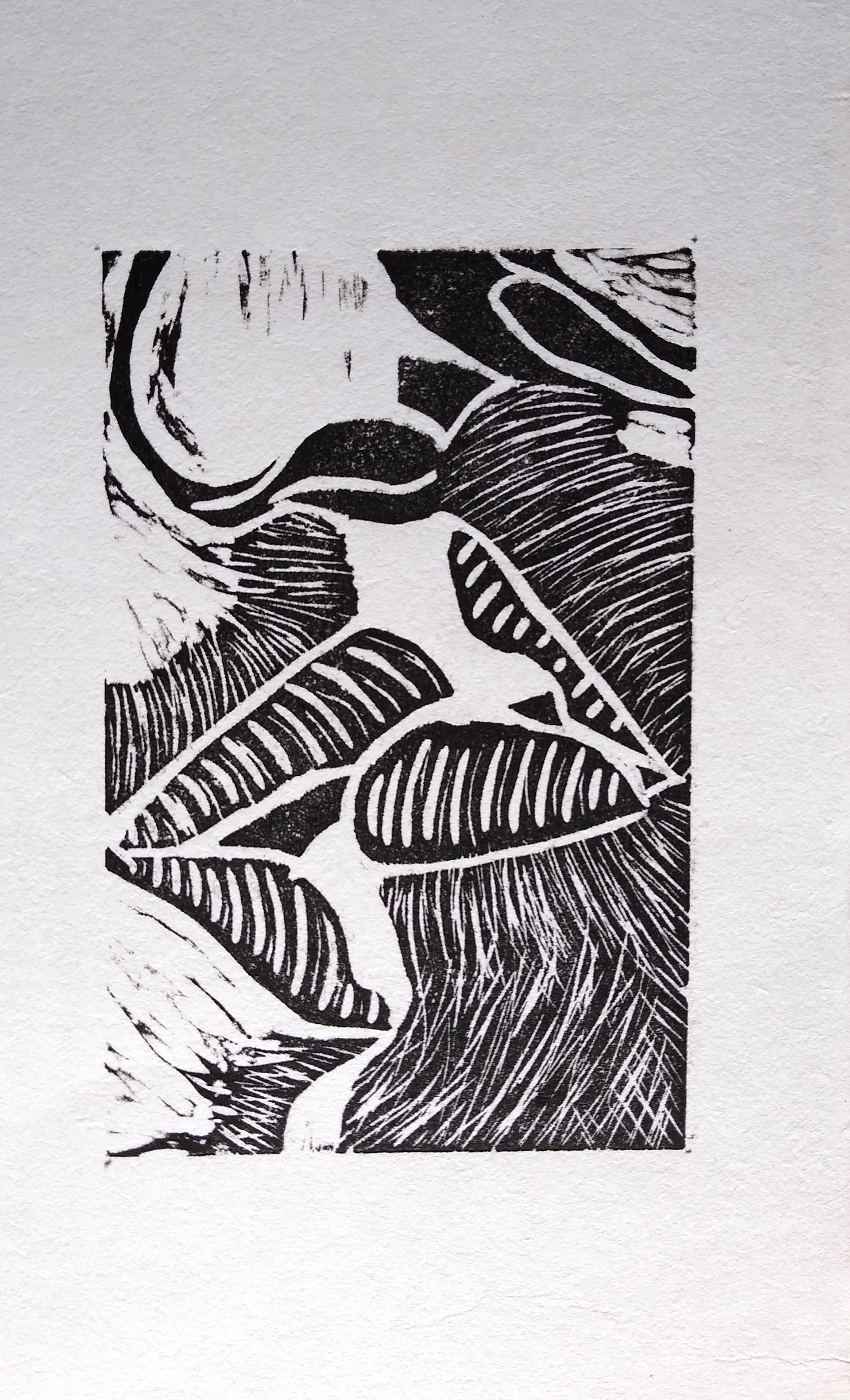 "Kiss" 6"W x 10"H, linocut