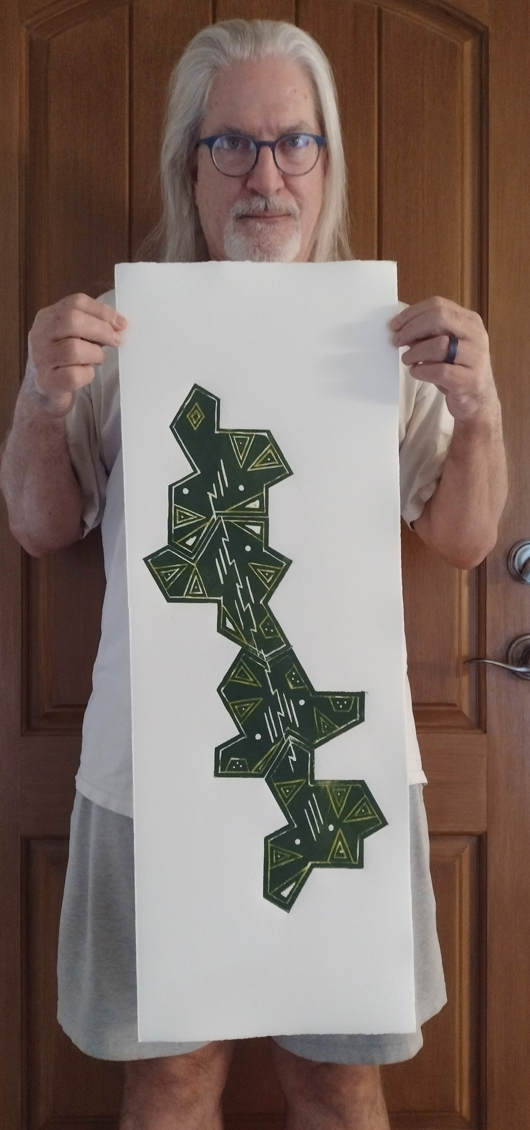 "Hybrid" 12"W x 32"H, linocut