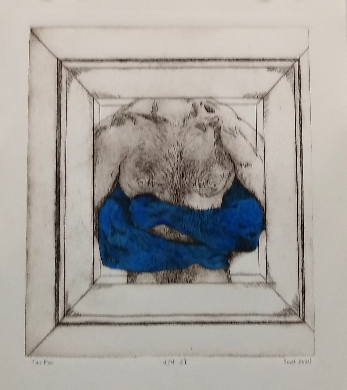 "Two Men" 12"W x 14"H, etching with watercolor