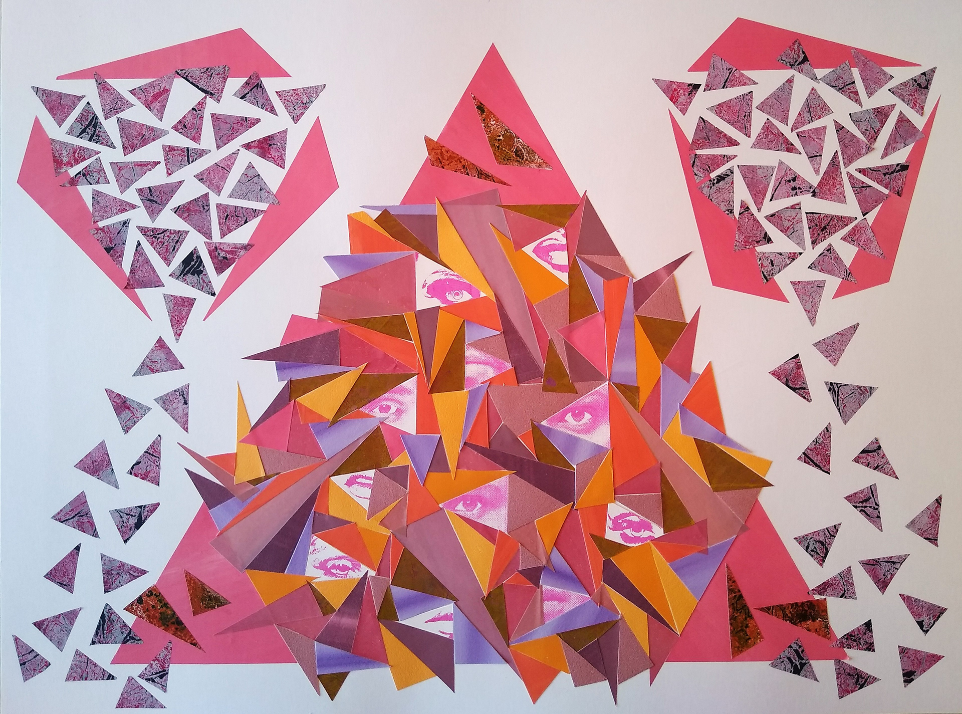 "Pink Triangles" 24"W x 18"H, paper, acrylics