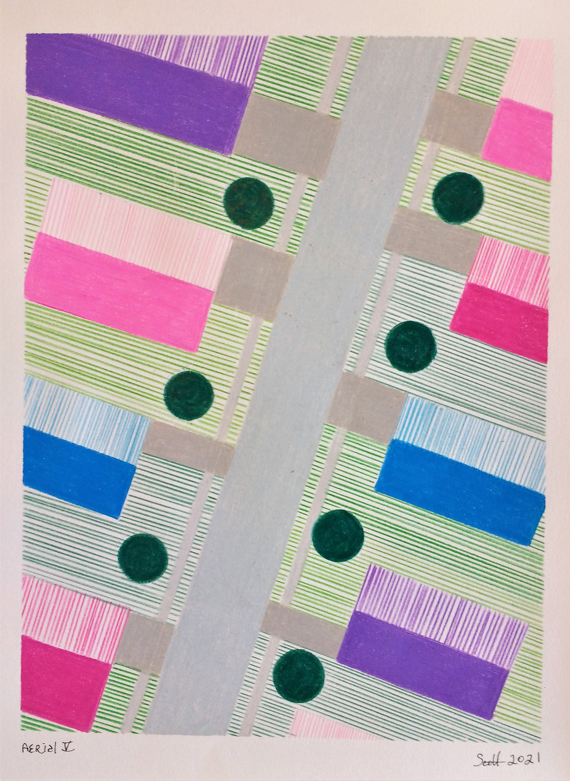 "Aerial V" 8"W x 10"H, colored pencil