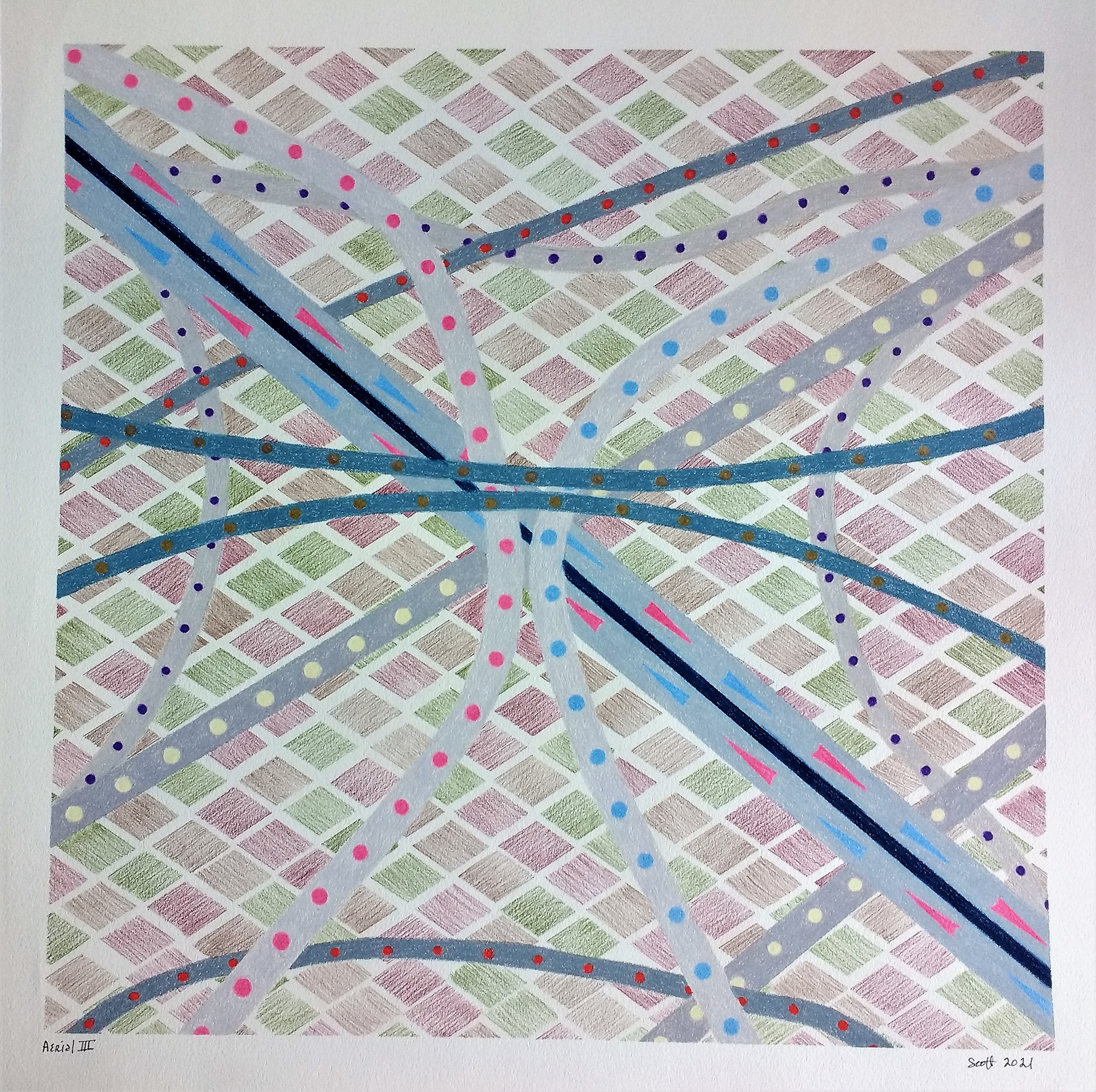 "Aerial III" 14"W x 14"H, colored pencil