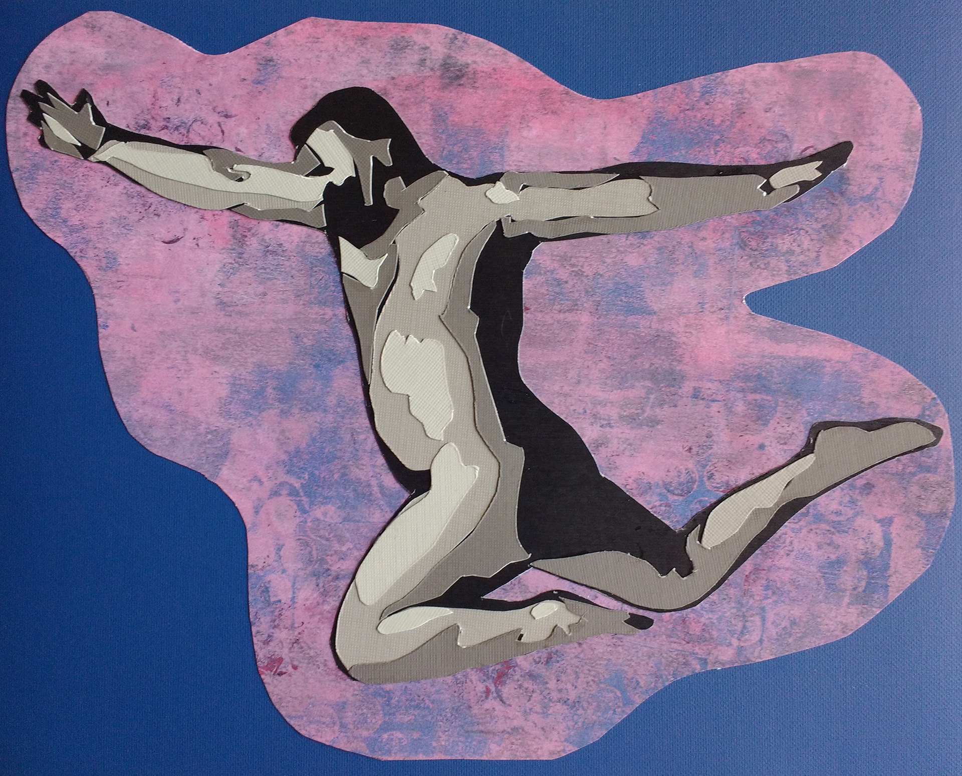 "Flying Nude"  12" W x 10"H, paper, acrylics