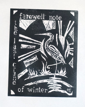 "Crane" 12"W x 18"H, linocut