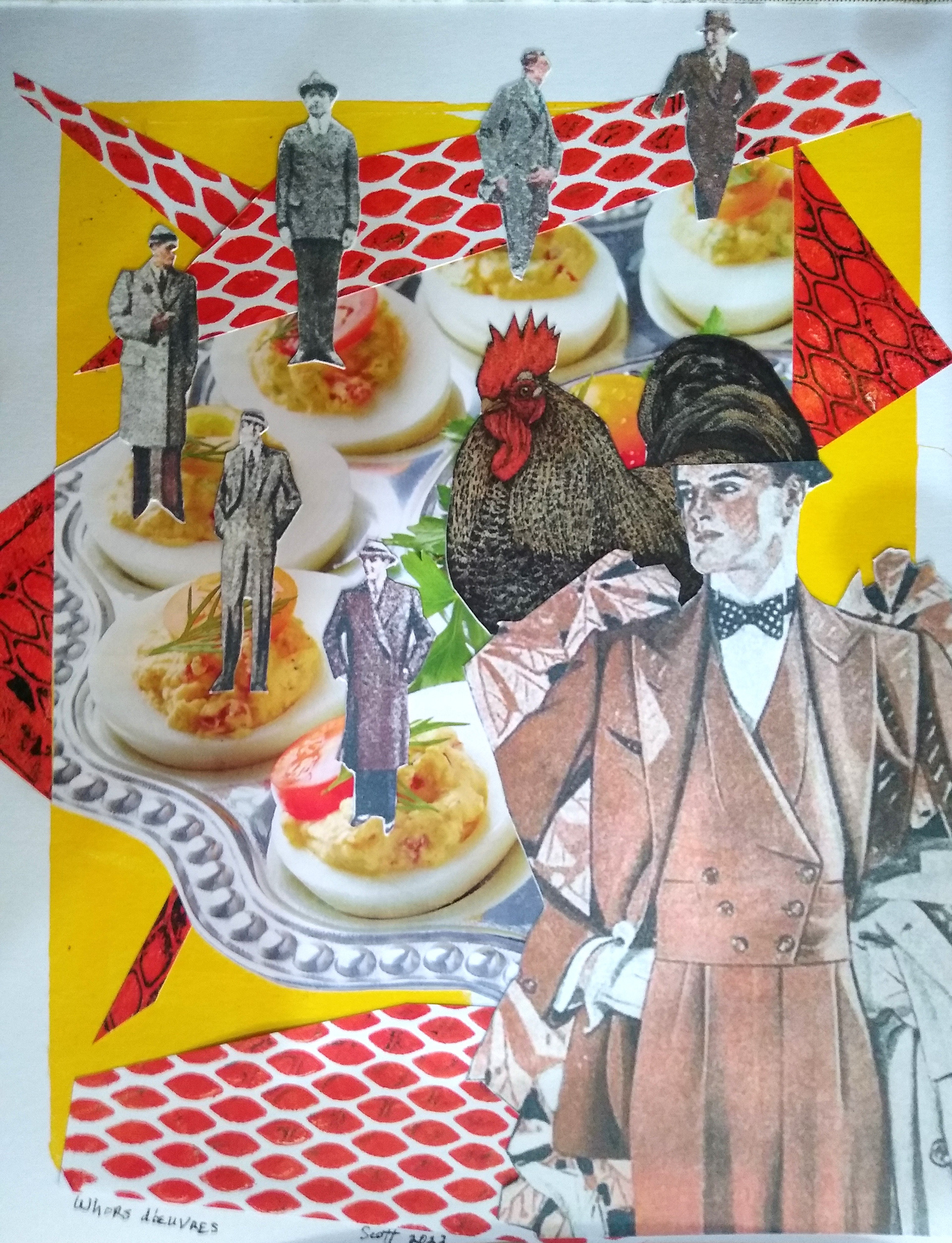 "Whors d'oeuvres"  9"W x 12"H, paper, acrylics