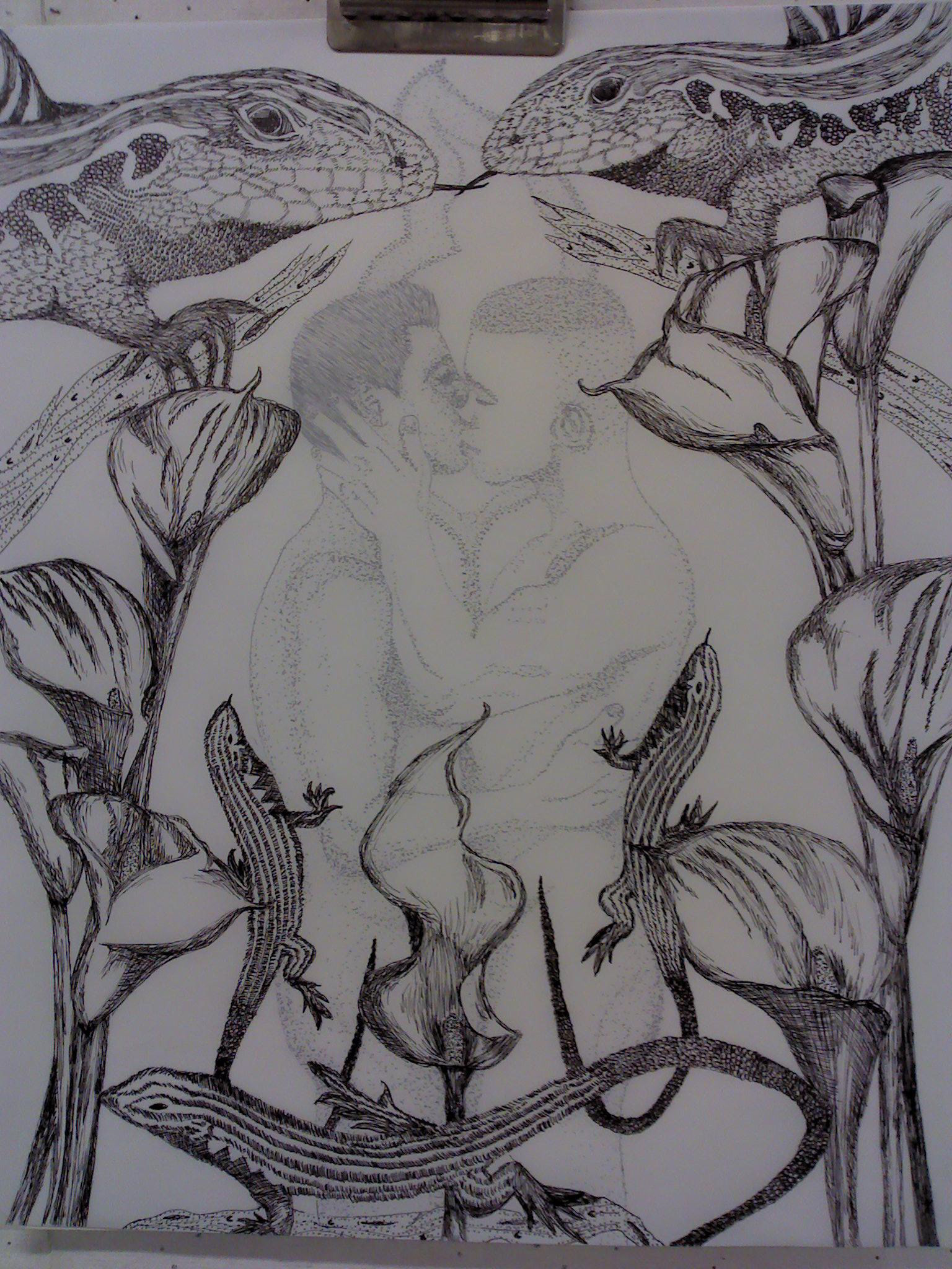 "Jardin" 12"X x 15"H, ink on parchment