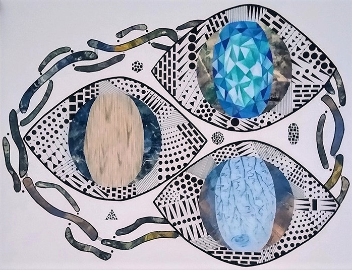 "Optical Elusion" 24"W x 18"H, collage, colored pencil, ink